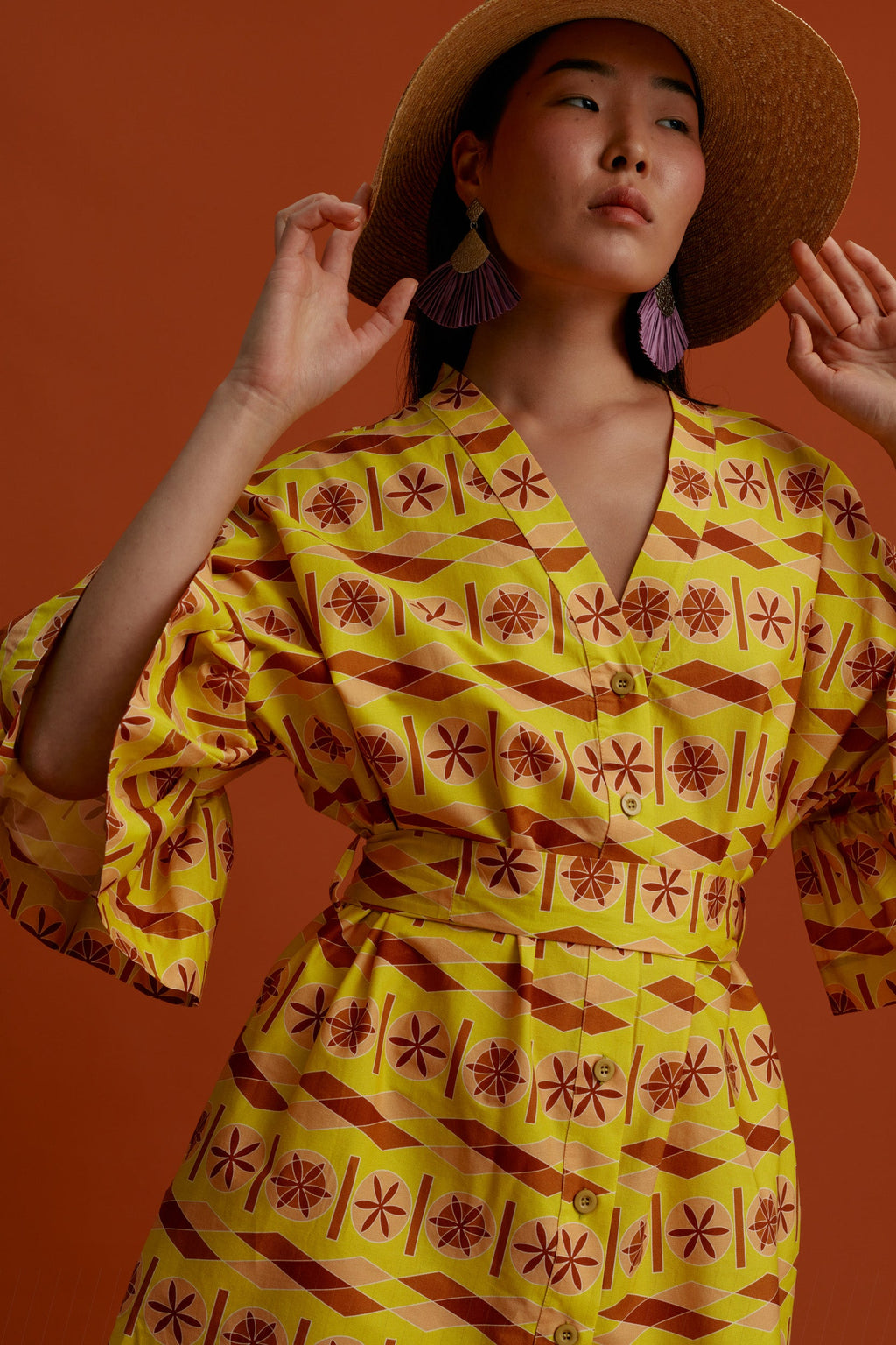 AVGONYMA Mini DRESS/KIMONO (Pyrgousika lime&brown)