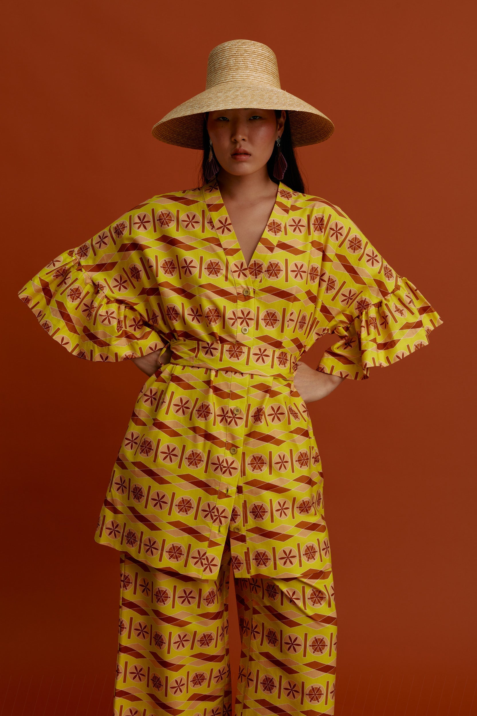 AVGONYMA Mini DRESS/KIMONO (Pyrgousika lime&brown)