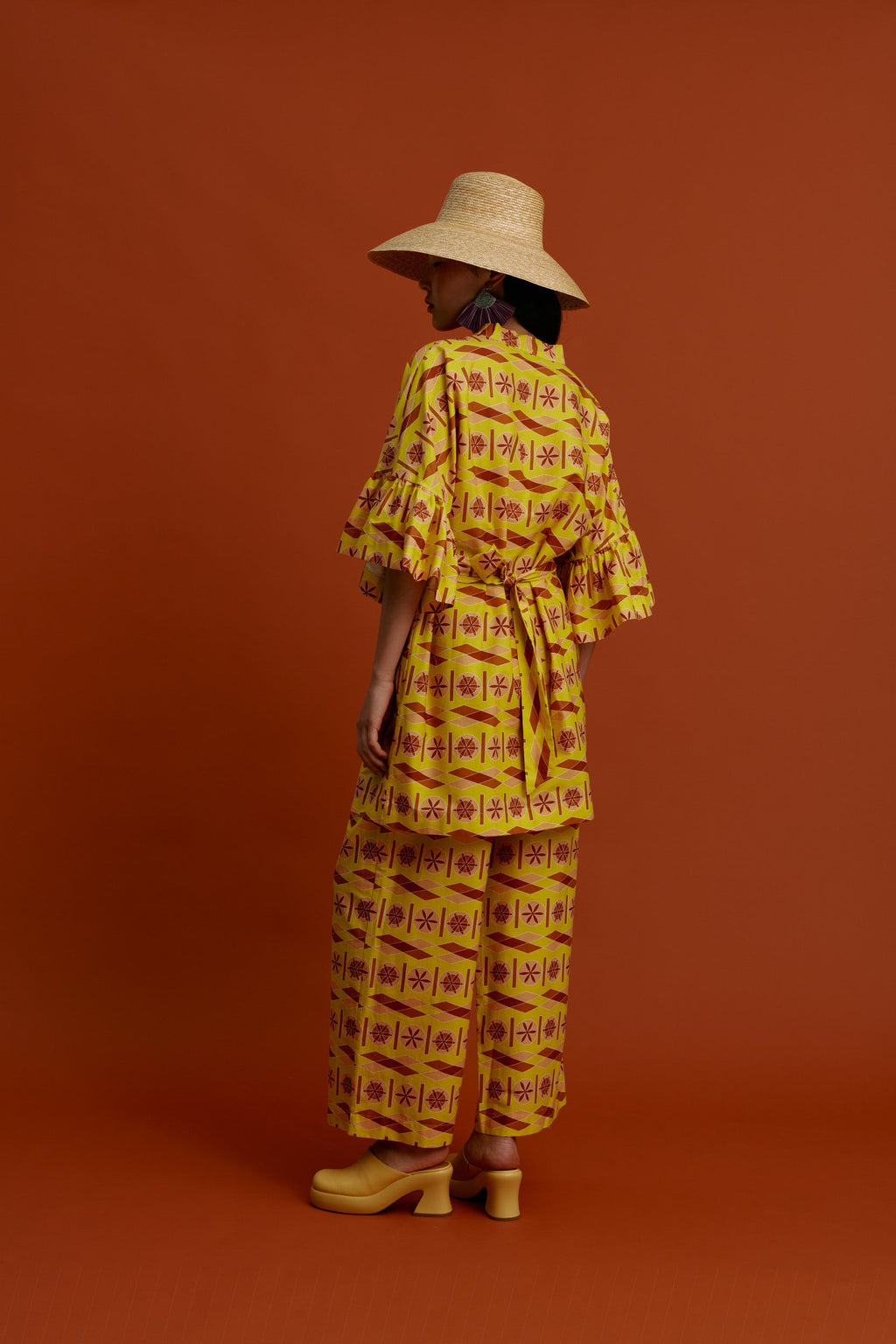 AVGONYMA Mini DRESS/KIMONO (Pyrgousika lime&brown)