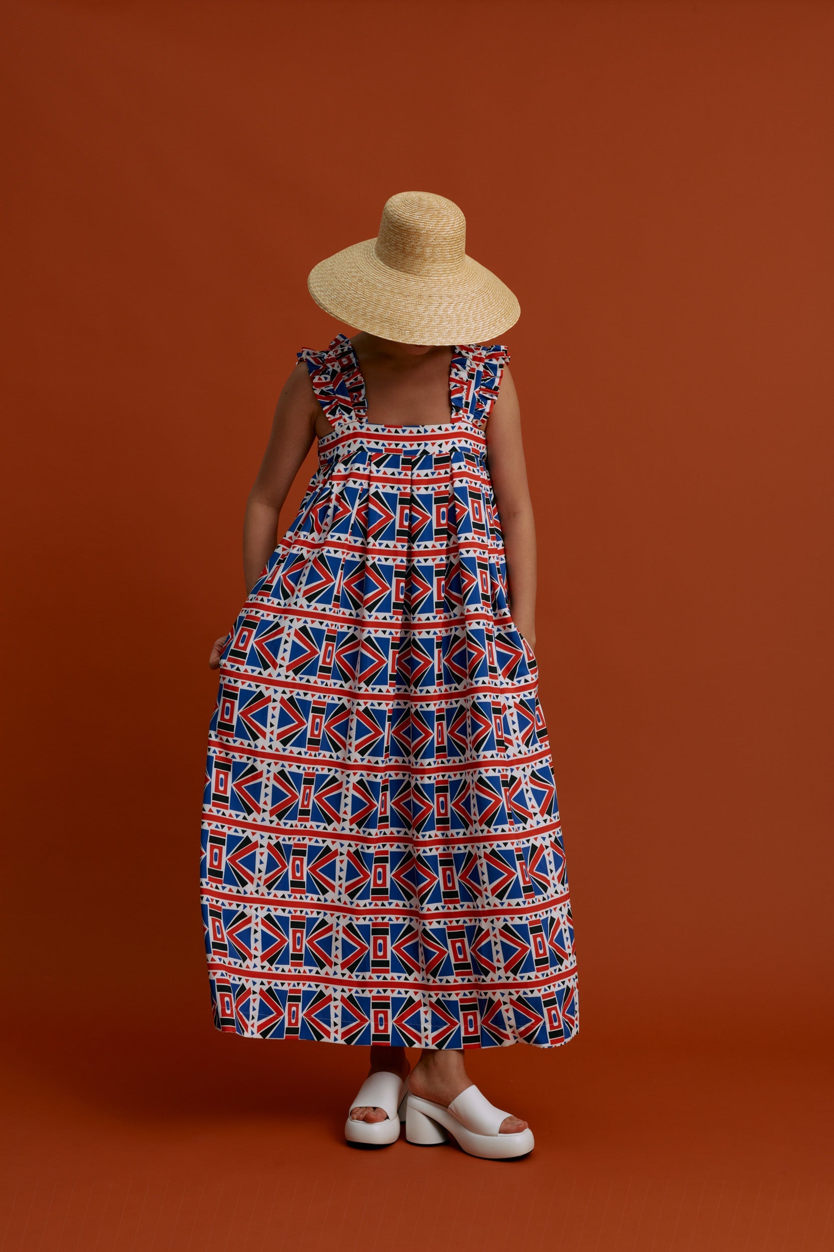 VROULIDIA Maxi Dress (Pyrgousika Deconstructed red/blue)