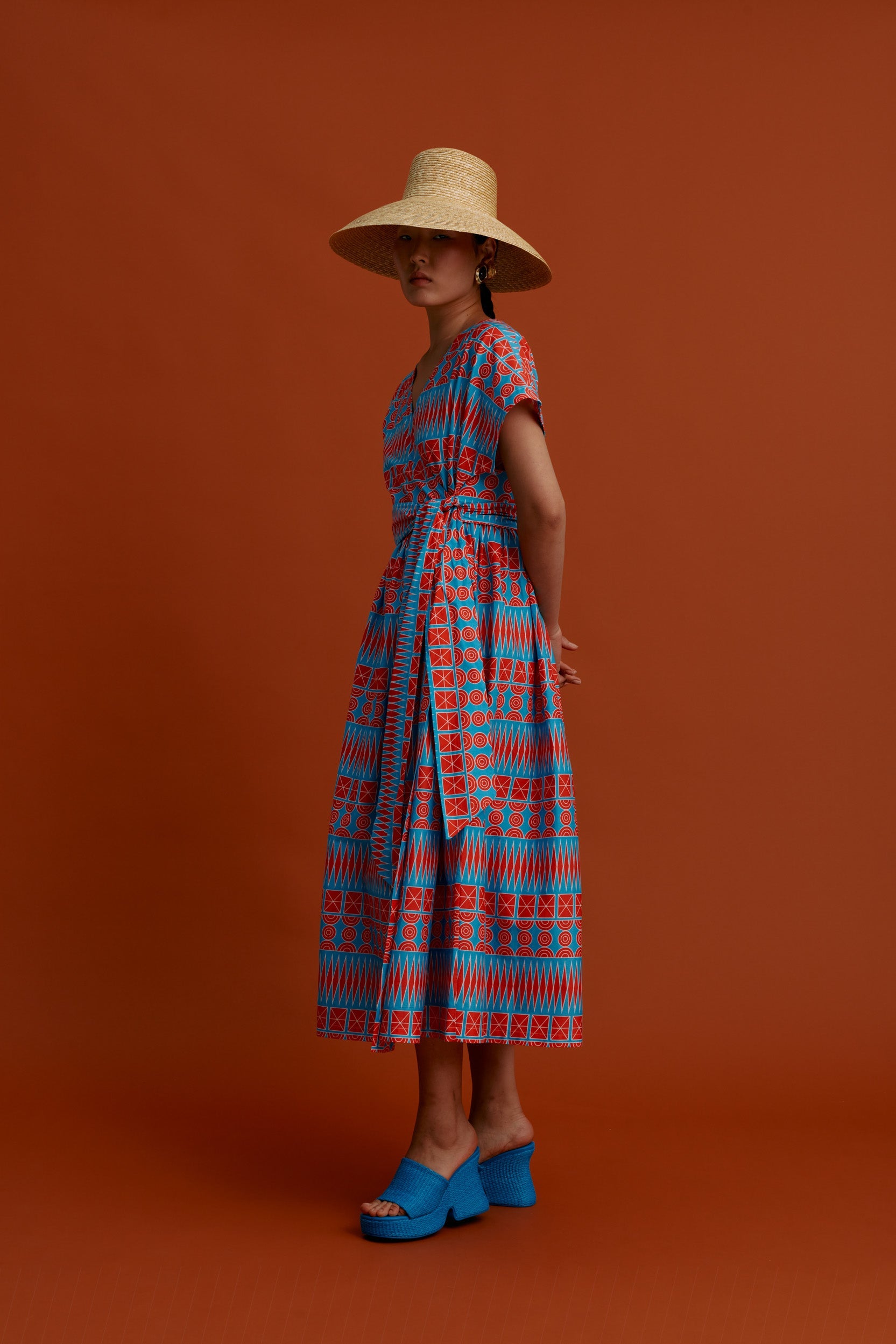 AVLONIA Maxi Dress (Pyrgousika in a row blue/red)