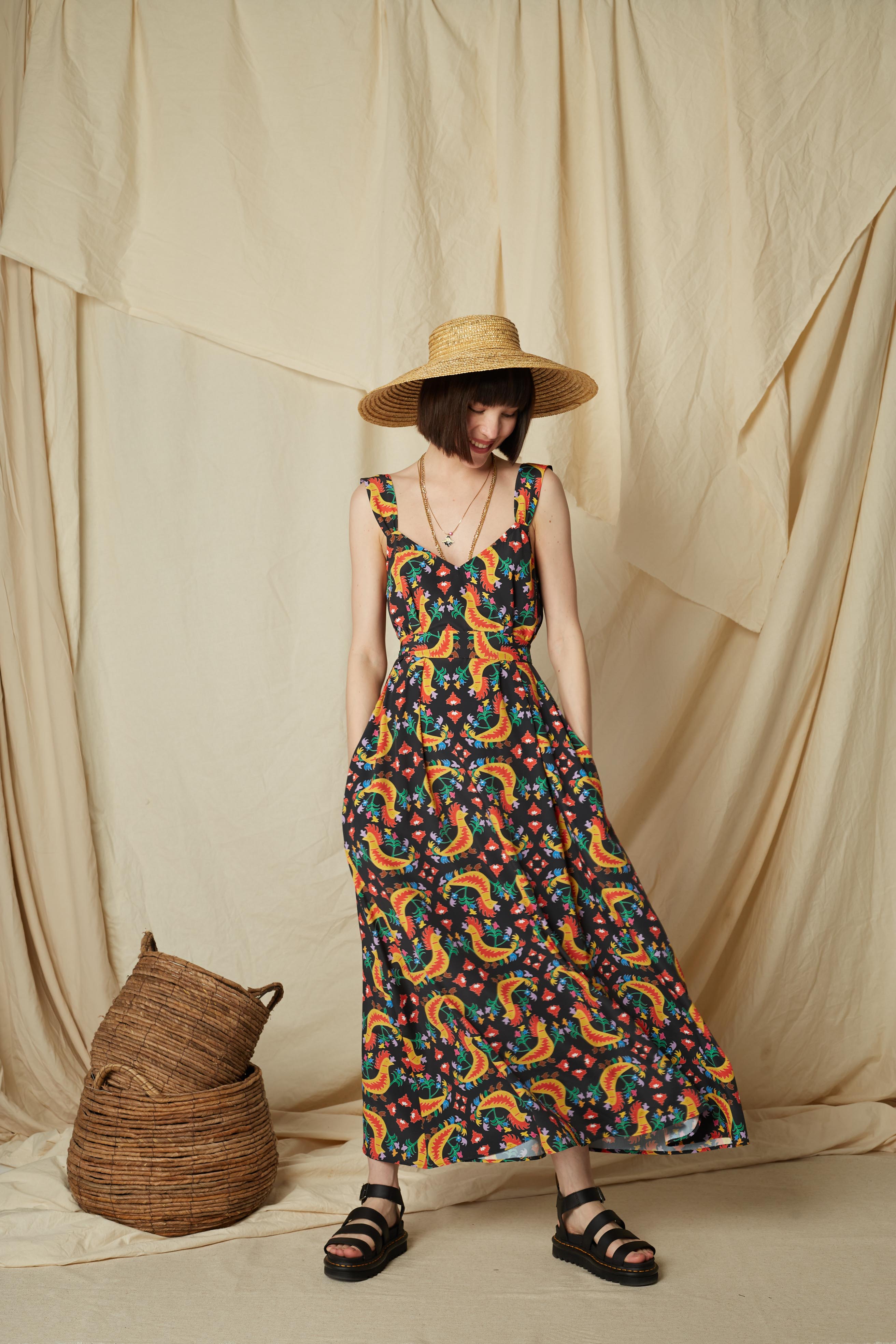 SKYROS MAXI DRESS (Tsalapetinos Black Print)