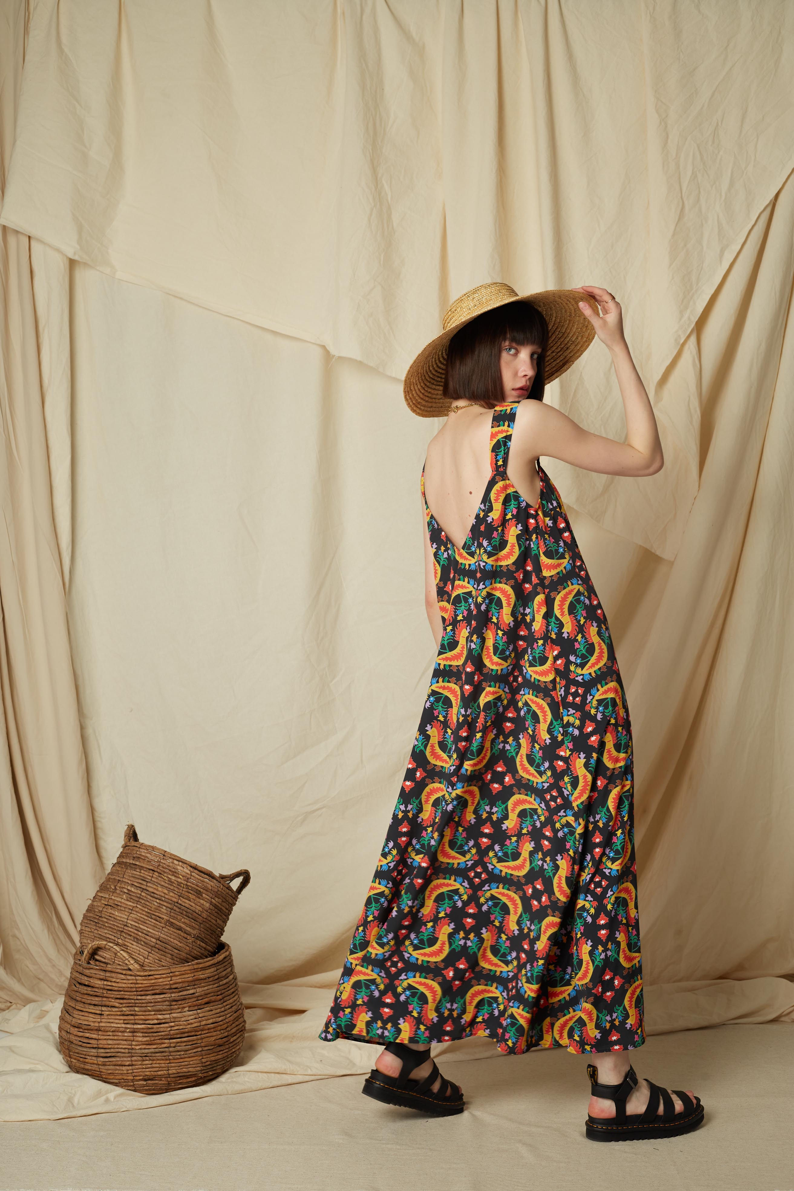 SKYROS MAXI DRESS (Tsalapetinos Black Print)