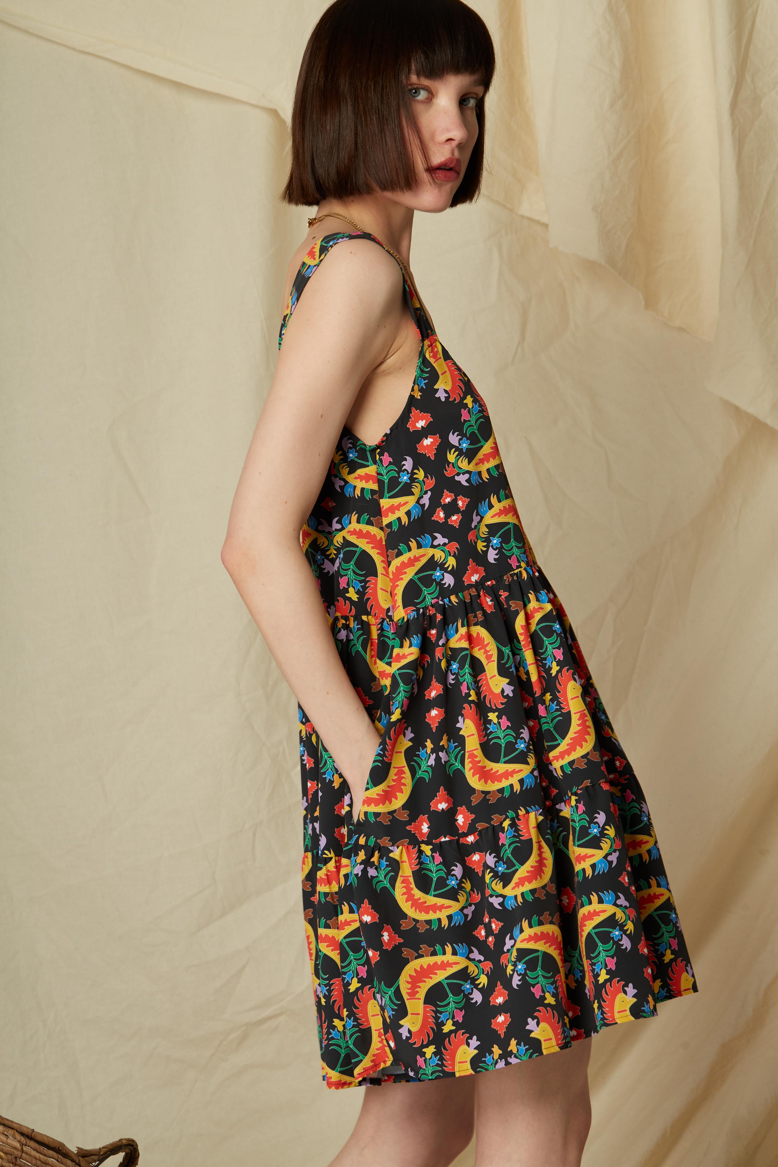 SKYRIANAKI MINI DRESS (Tsalapetinos Black Print)
