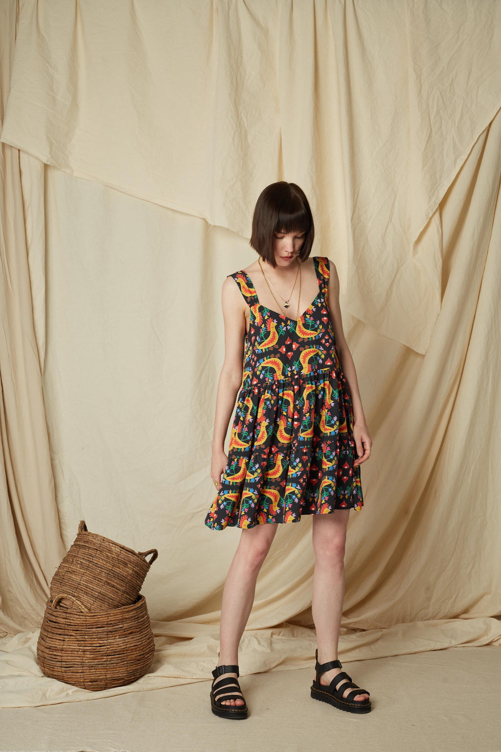 SKYRIANAKI MINI DRESS (Tsalapetinos Black Print)