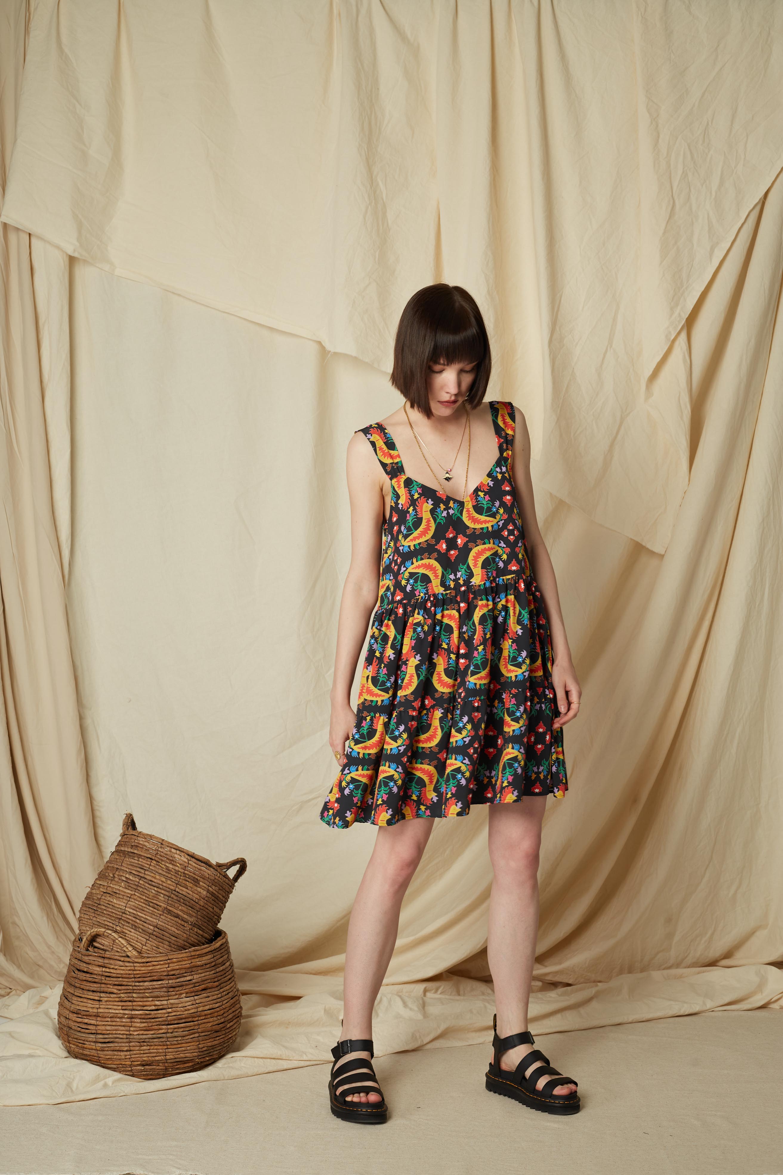 SKYRIANAKI MINI DRESS (Tsalapetinos Black Print)