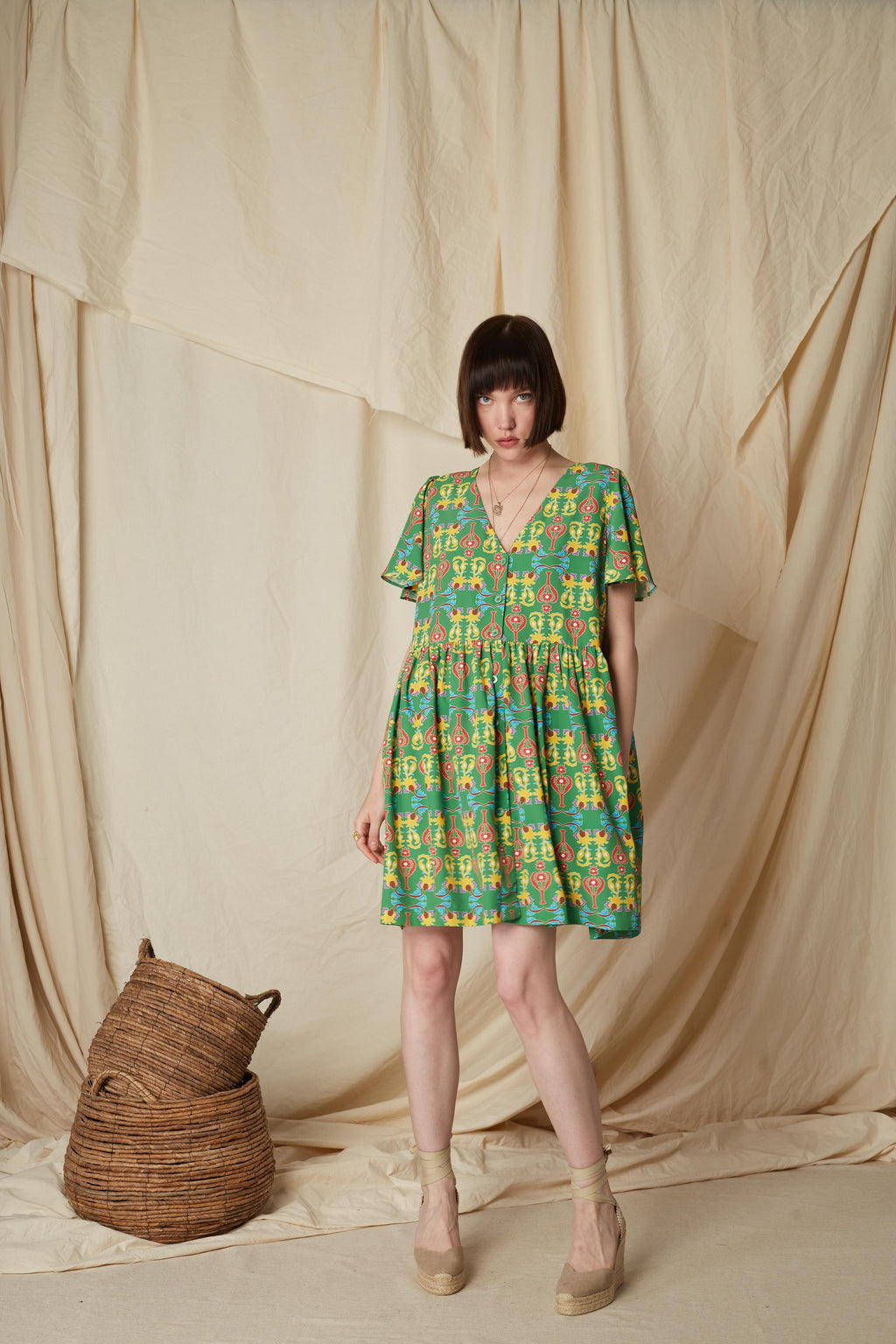 ACHEROUNES MINI DRESS (Oriental Green Print)