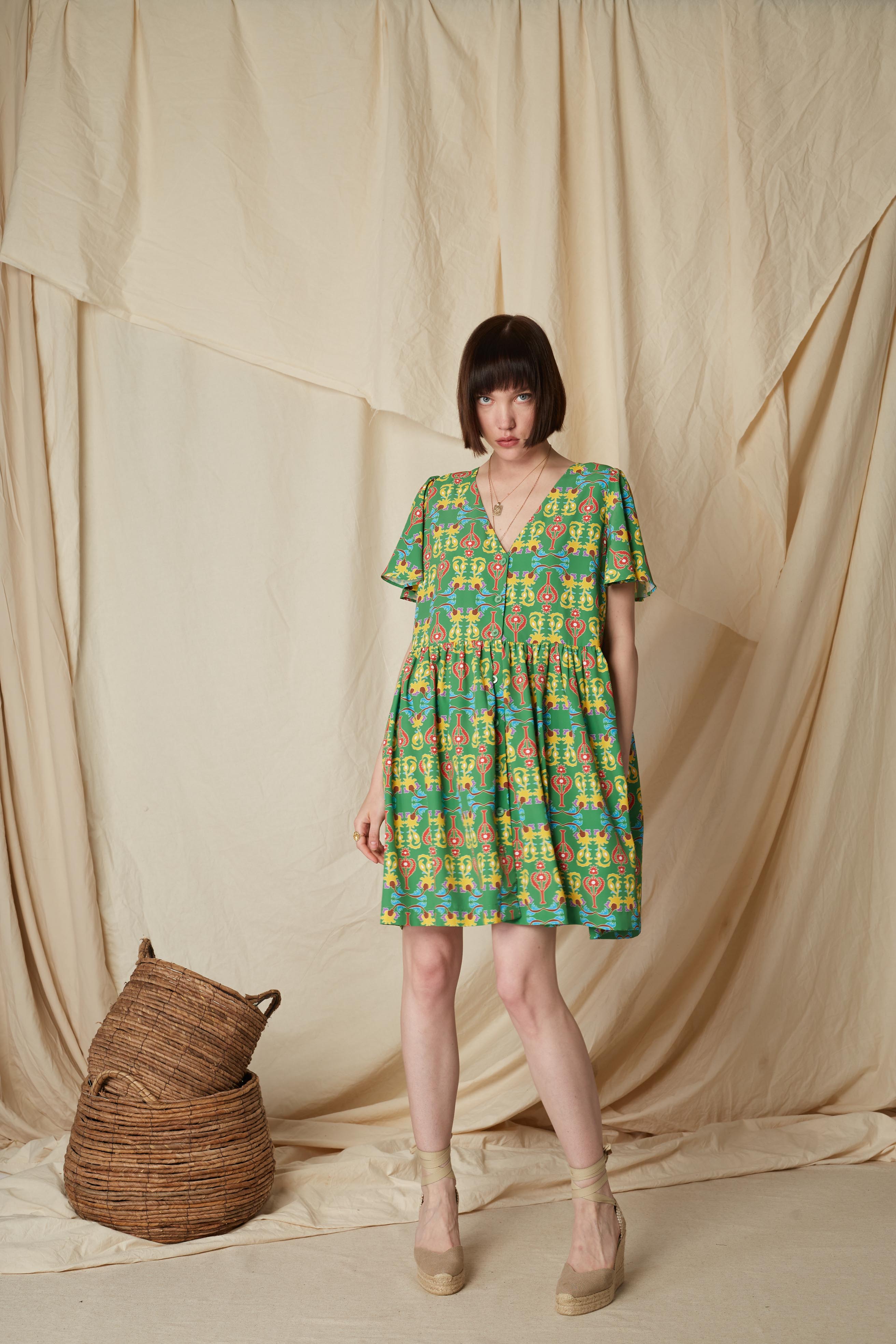 ACHEROUNES MINI DRESS (Oriental Green Print)