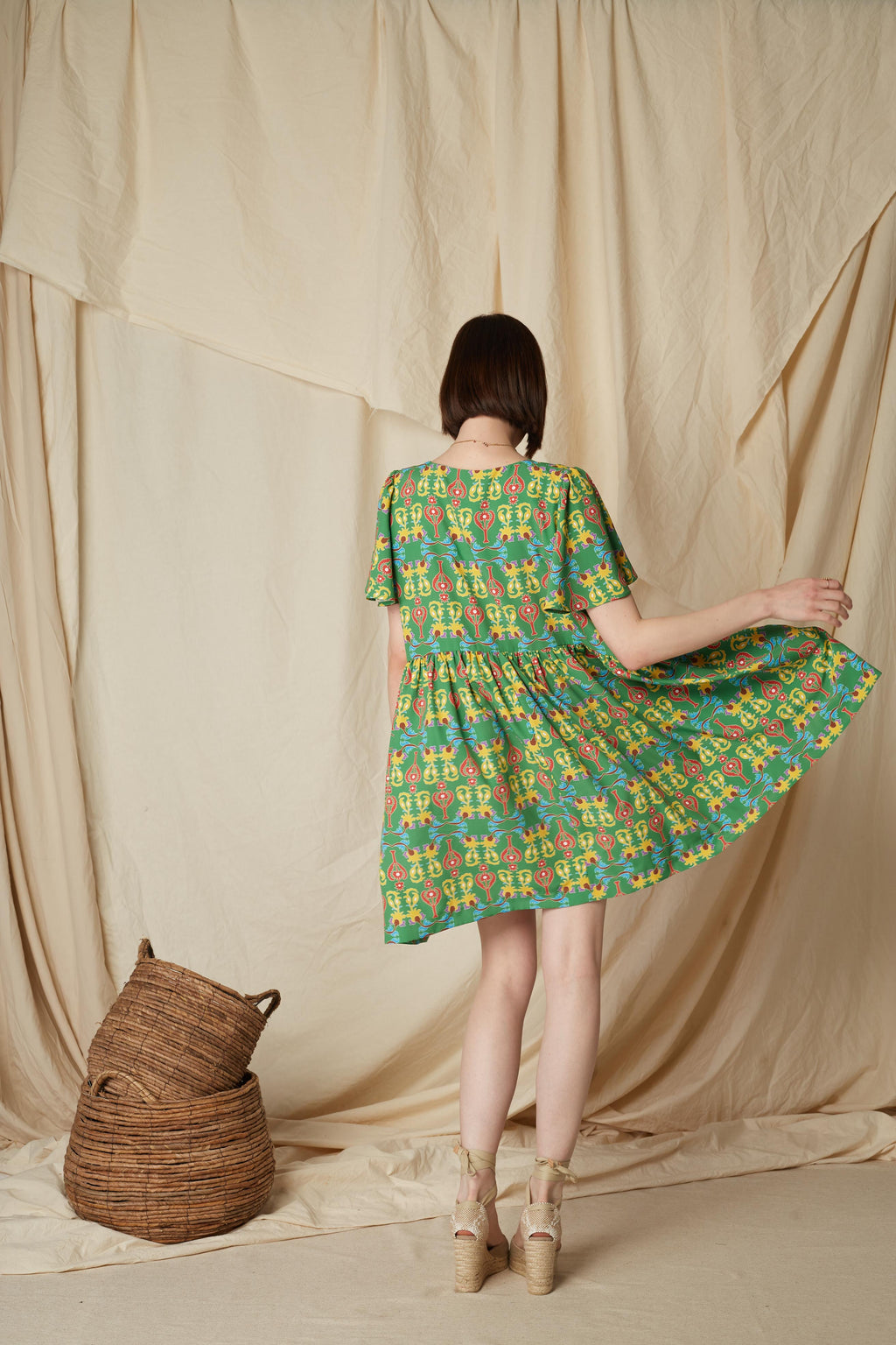 ACHEROUNES MINI DRESS (Oriental Green Print)