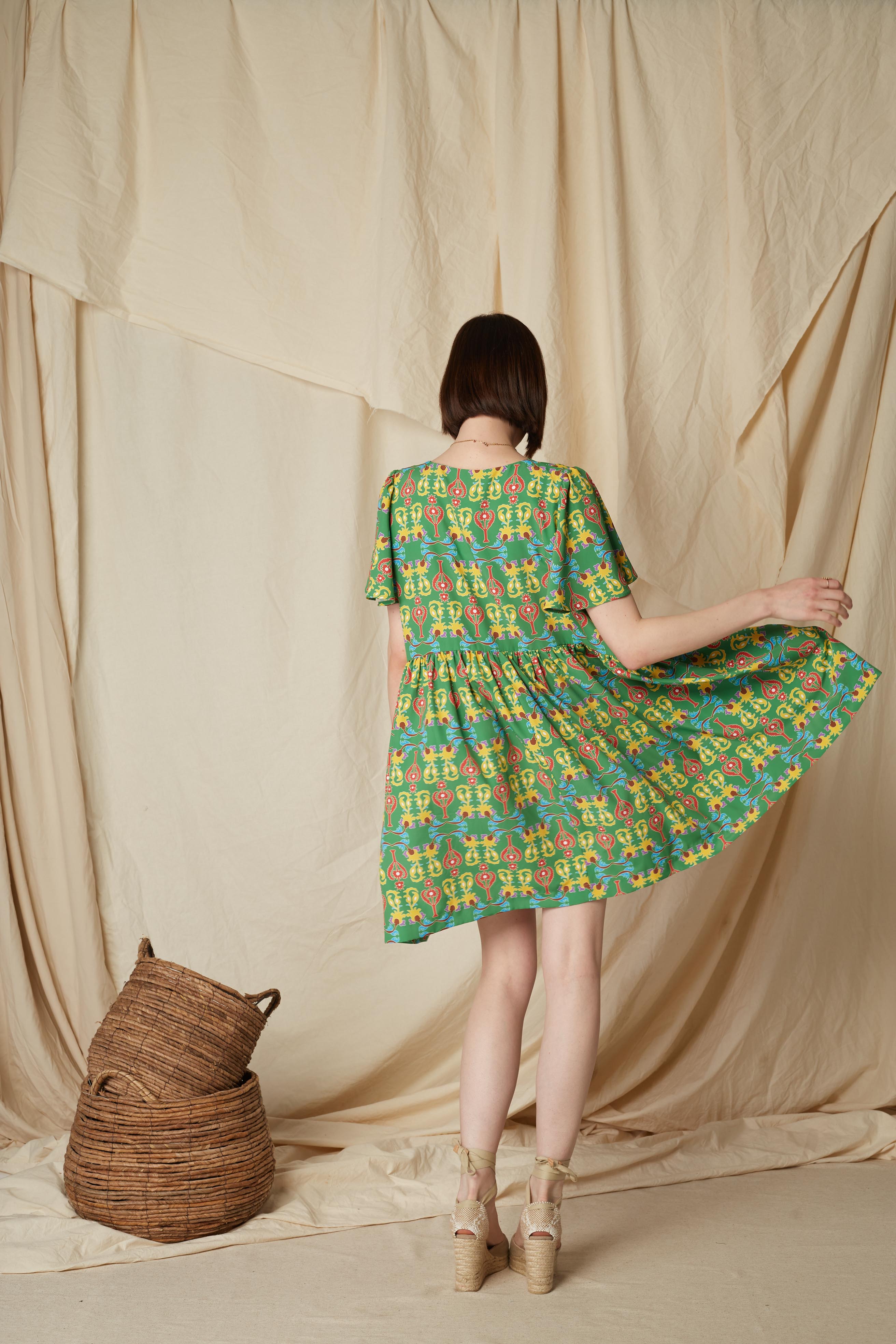 ACHEROUNES MINI DRESS (Oriental Green Print)