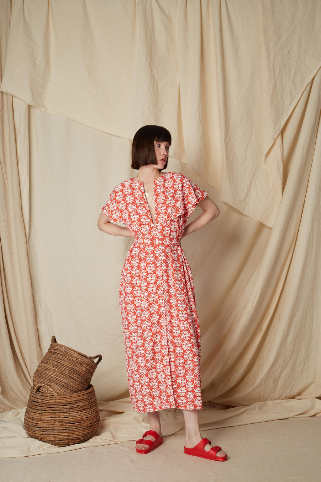 PANAGIA MAXI DRESS (Round Red Print)