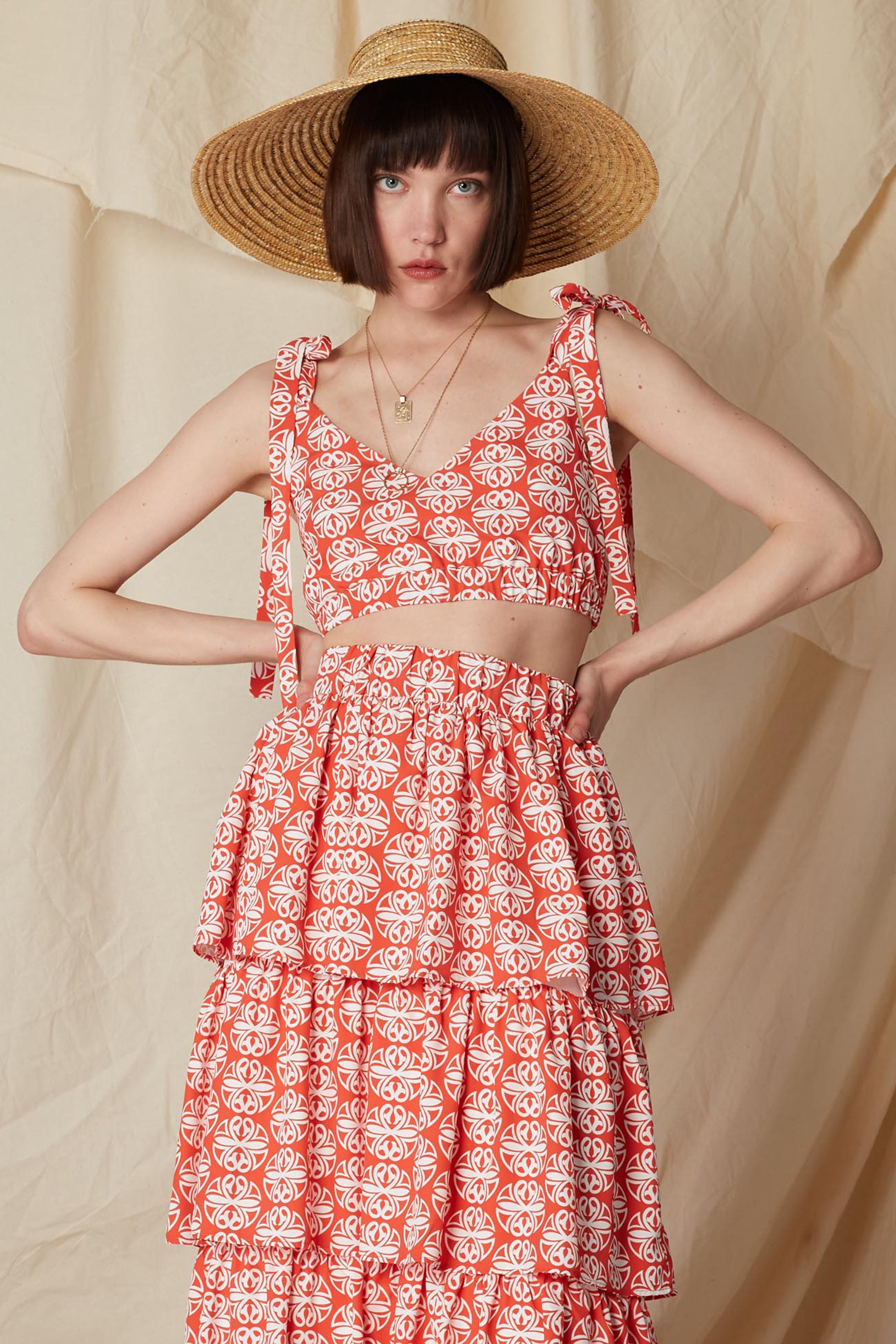 LINARIA CROP TOP (Round Red Print)