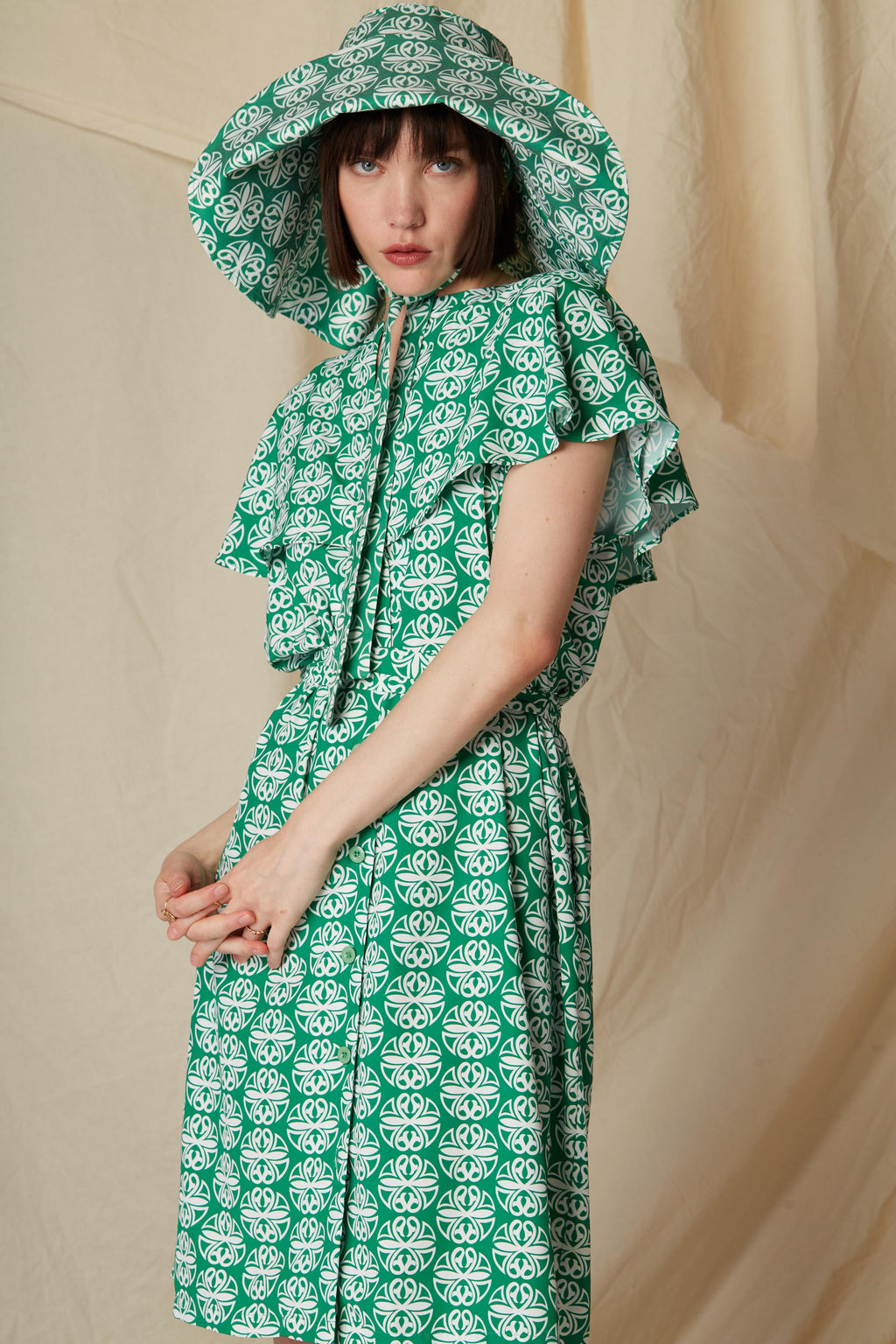PANAGIA MINI DRESS (Round Green Print)