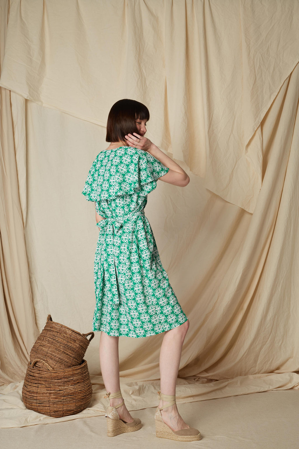 PANAGIA MINI DRESS (Round Green Print)