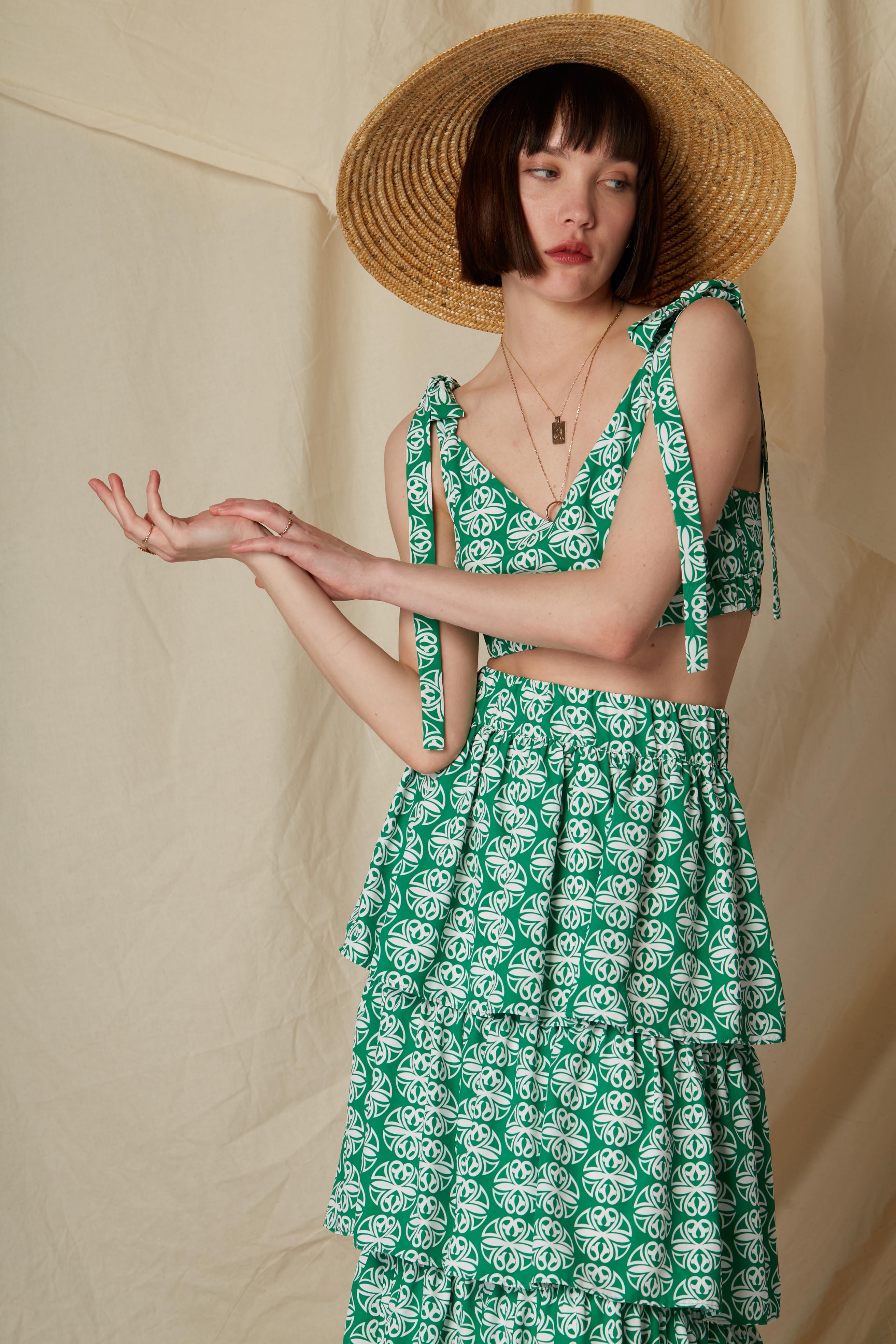 LINARIA CROP TOP (Round Green Print)