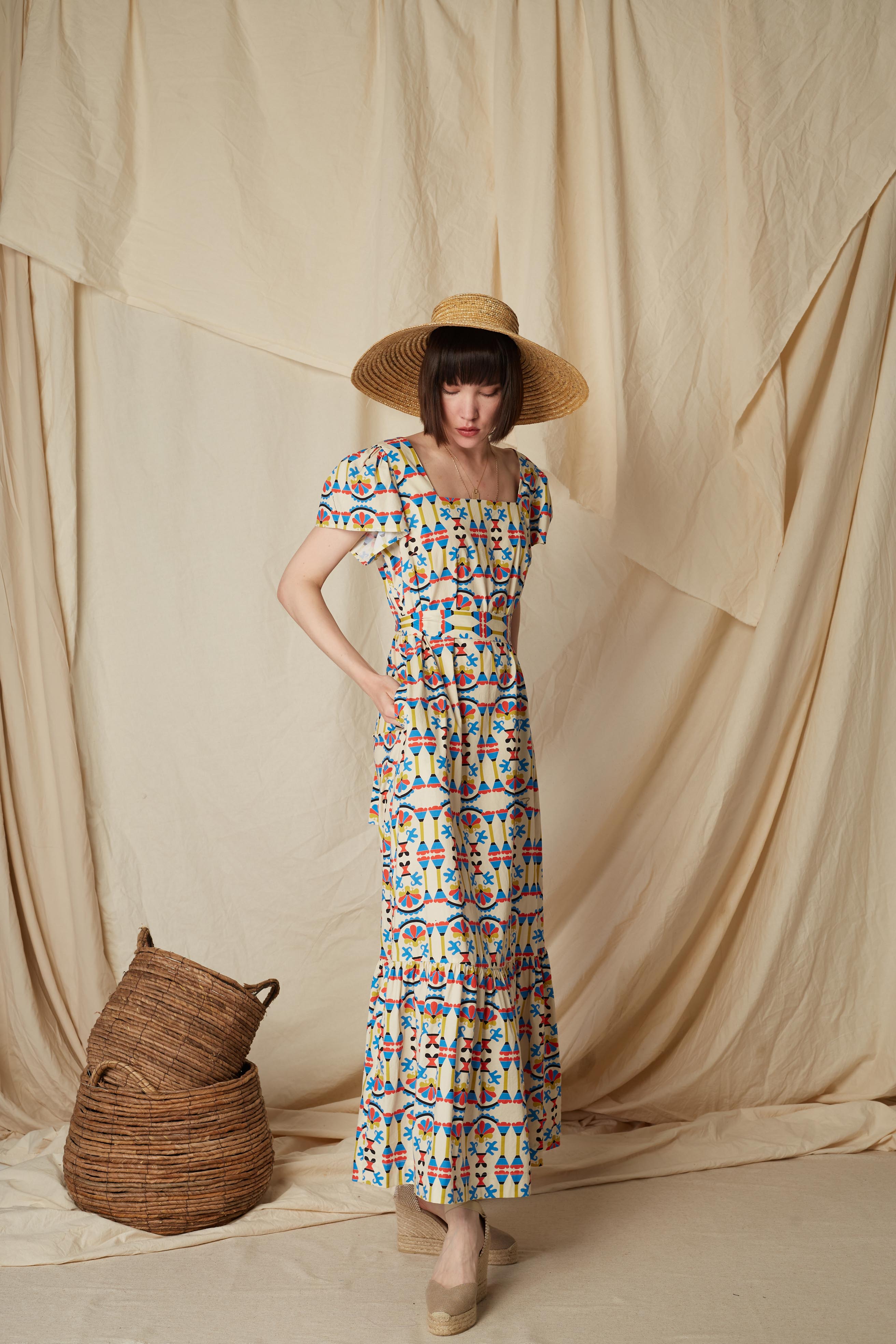AGNOS MAXI DRESS (Column Beige Print)