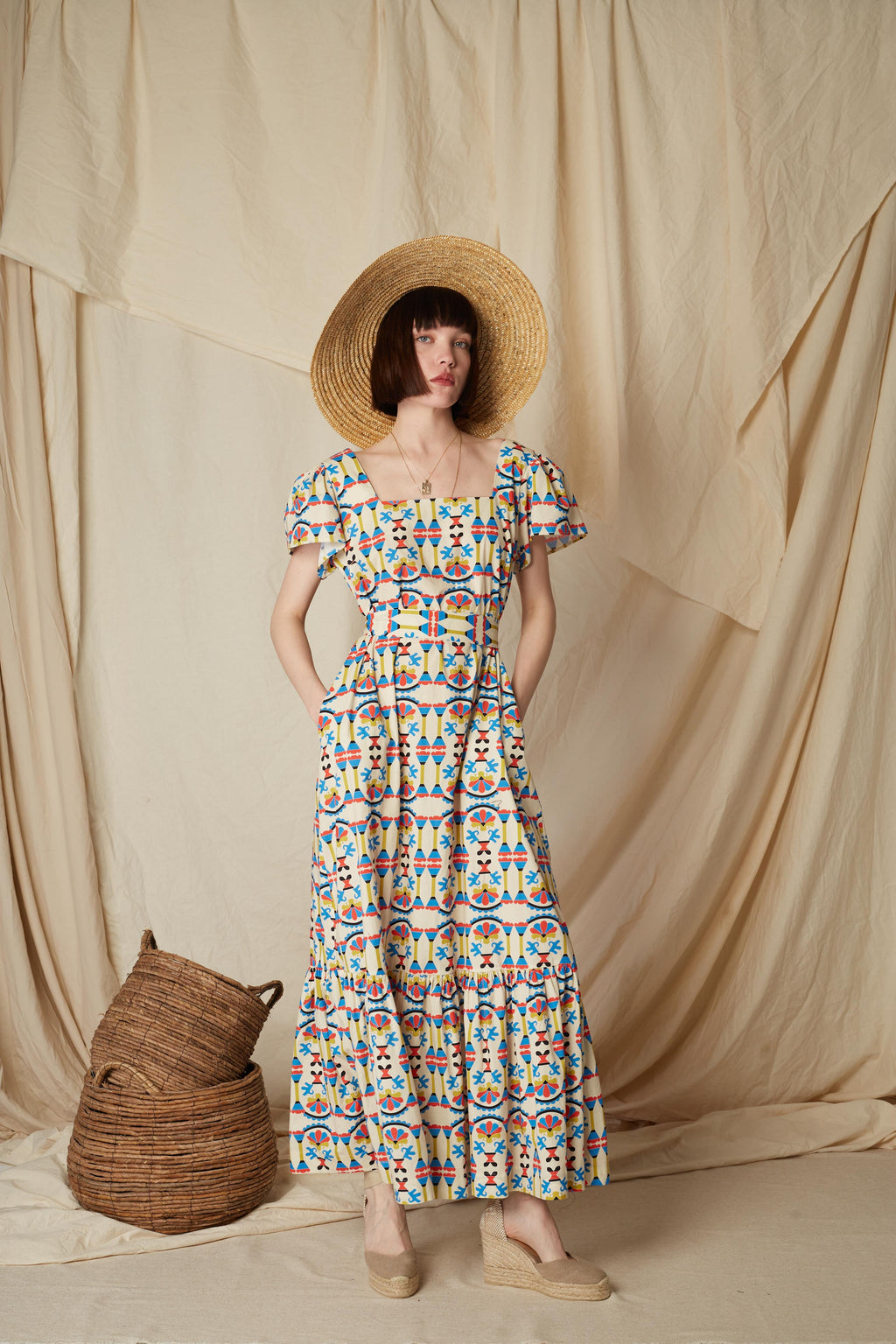 AGNOS MAXI DRESS (Column Beige Print)