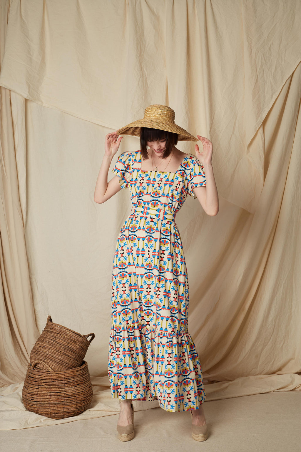 AGNOS MAXI DRESS (Column Beige Print)