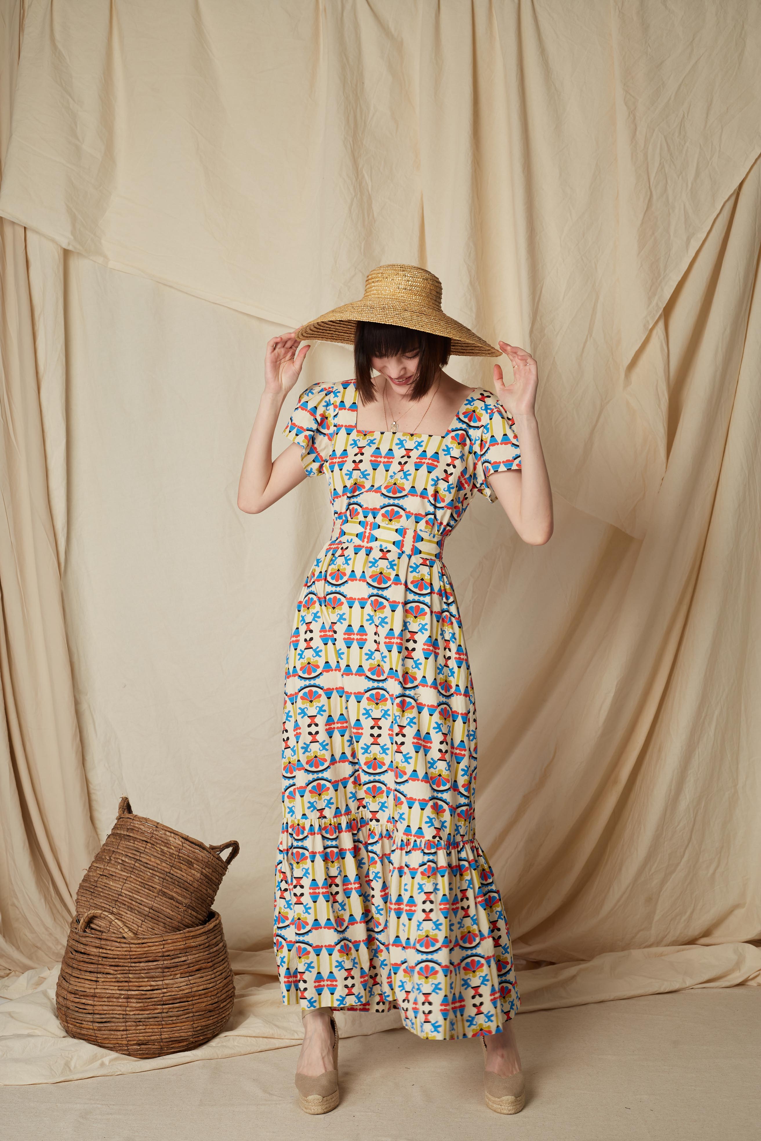 AGNOS MAXI DRESS (Column Beige Print)
