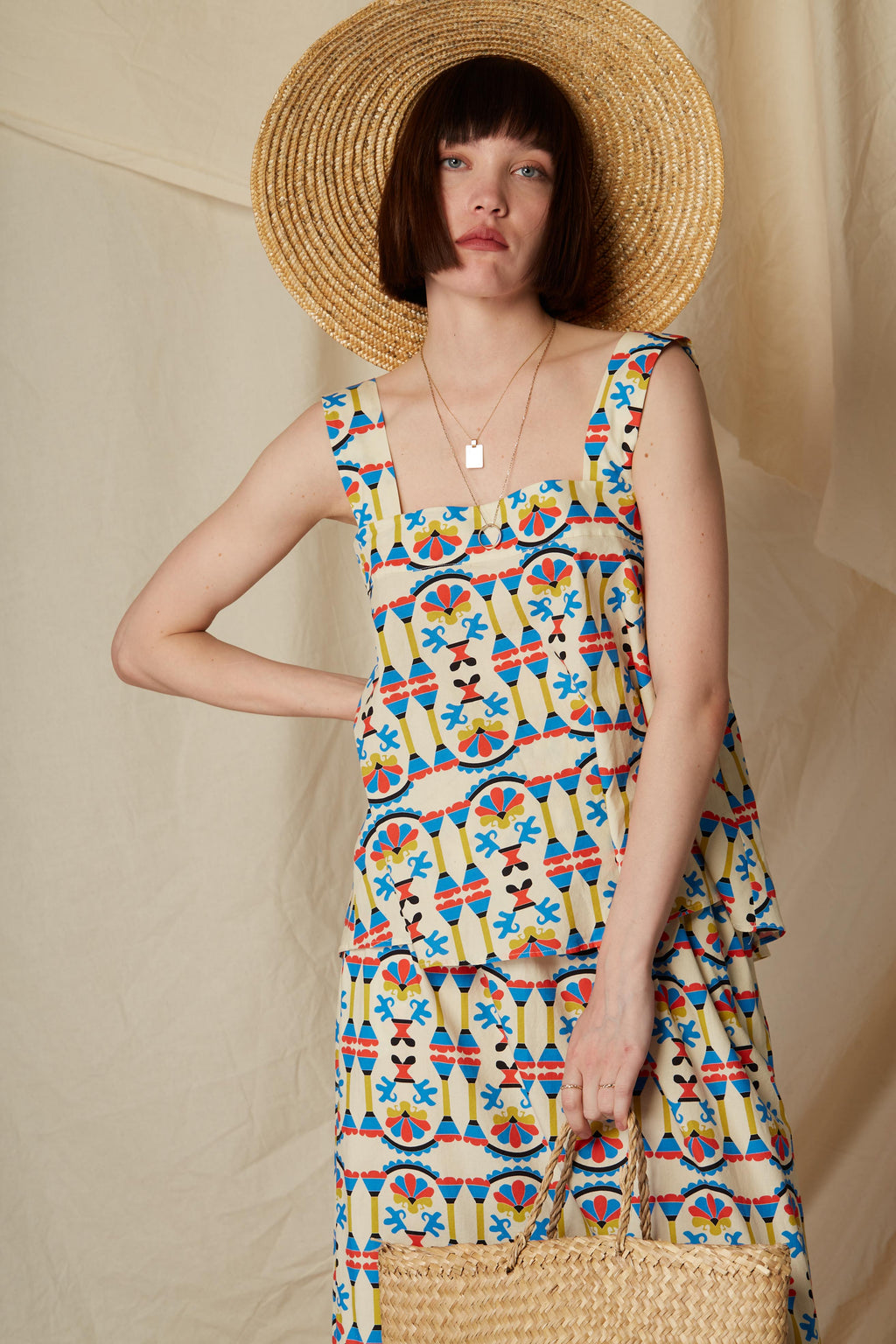 KALAMITSA TOP (Column Beige Print)