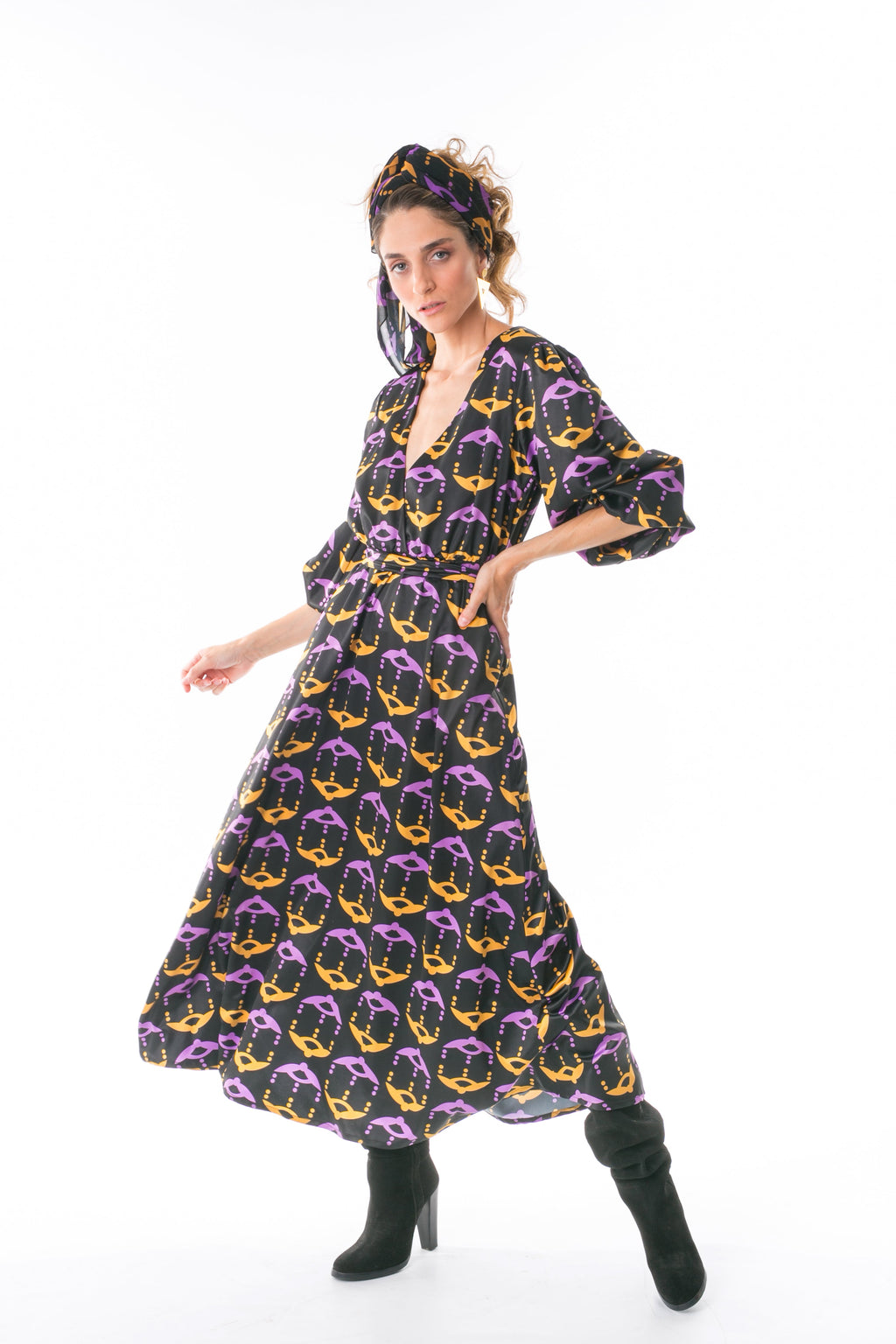 MELITTA Dress in Mustard/Purple