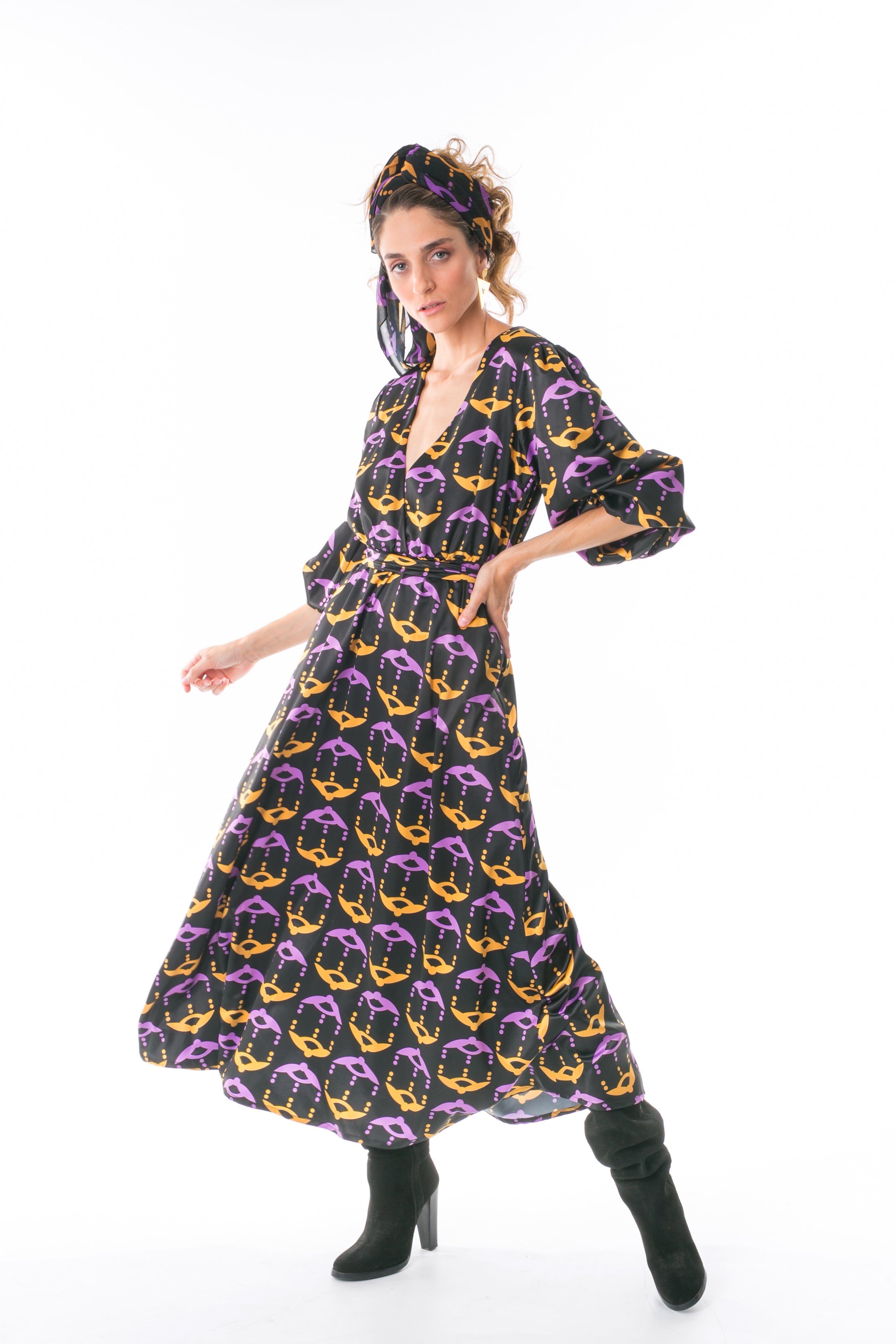 MELITTA Dress in Mustard/Purple