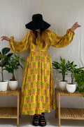 VLACHA Dress (Birds&Vase Mustard Print)