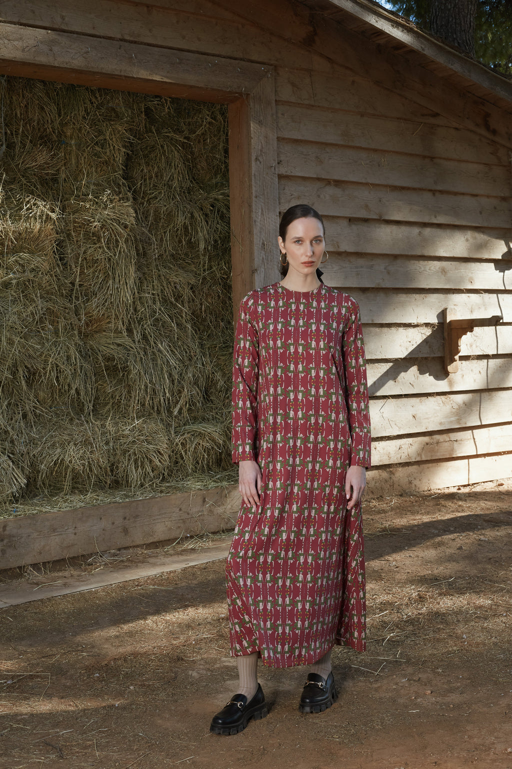 HELIOS DRESS (Hermes Bordeaux Print)