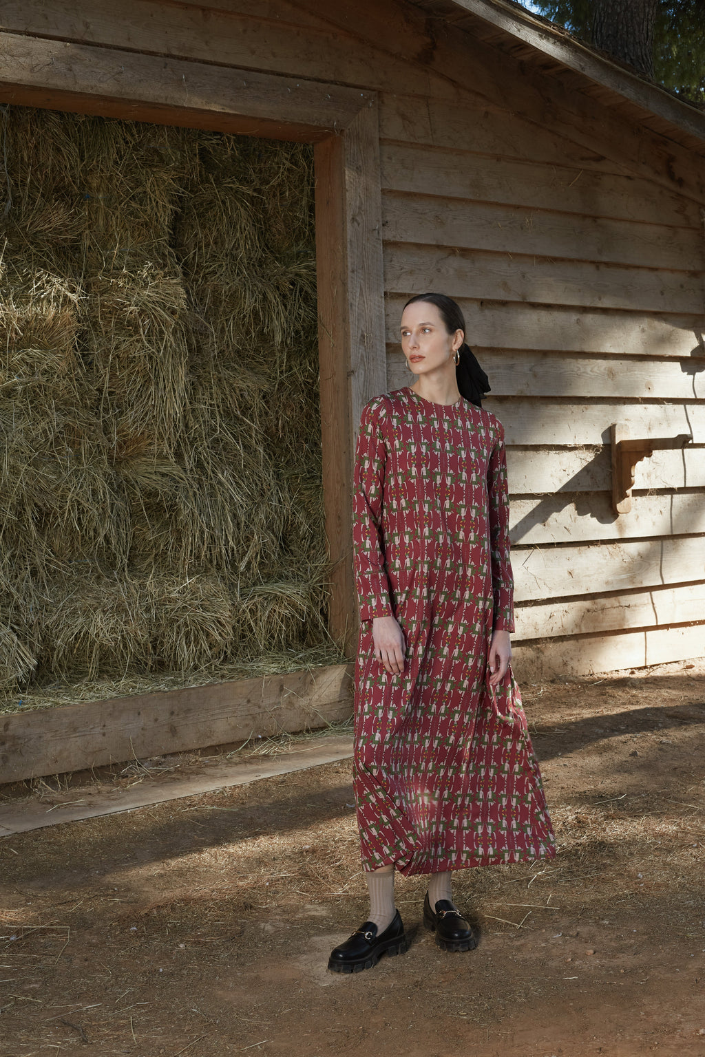 HELIOS DRESS (Hermes Bordeaux Print)