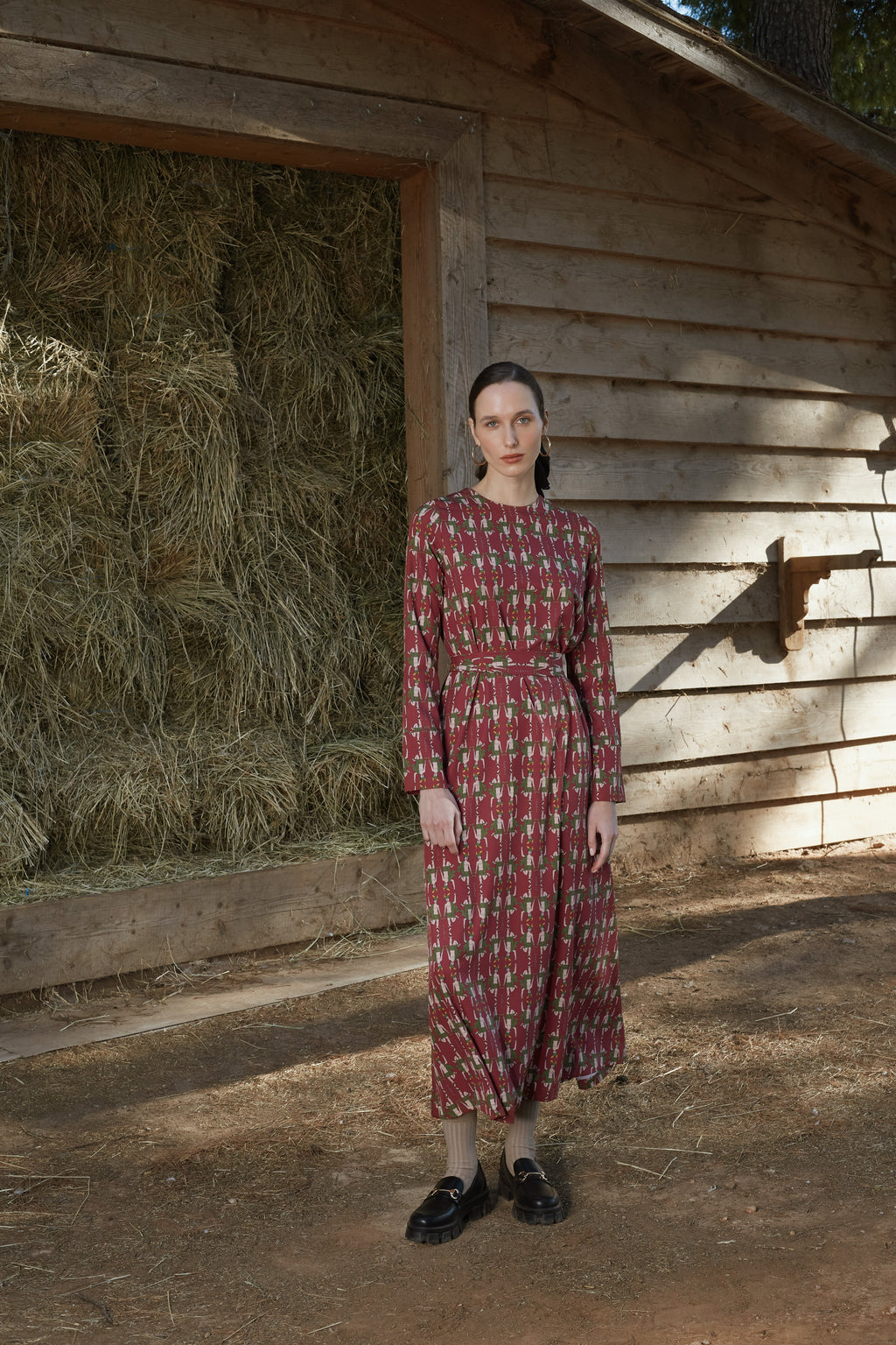 HELIOS DRESS (Hermes Bordeaux Print)