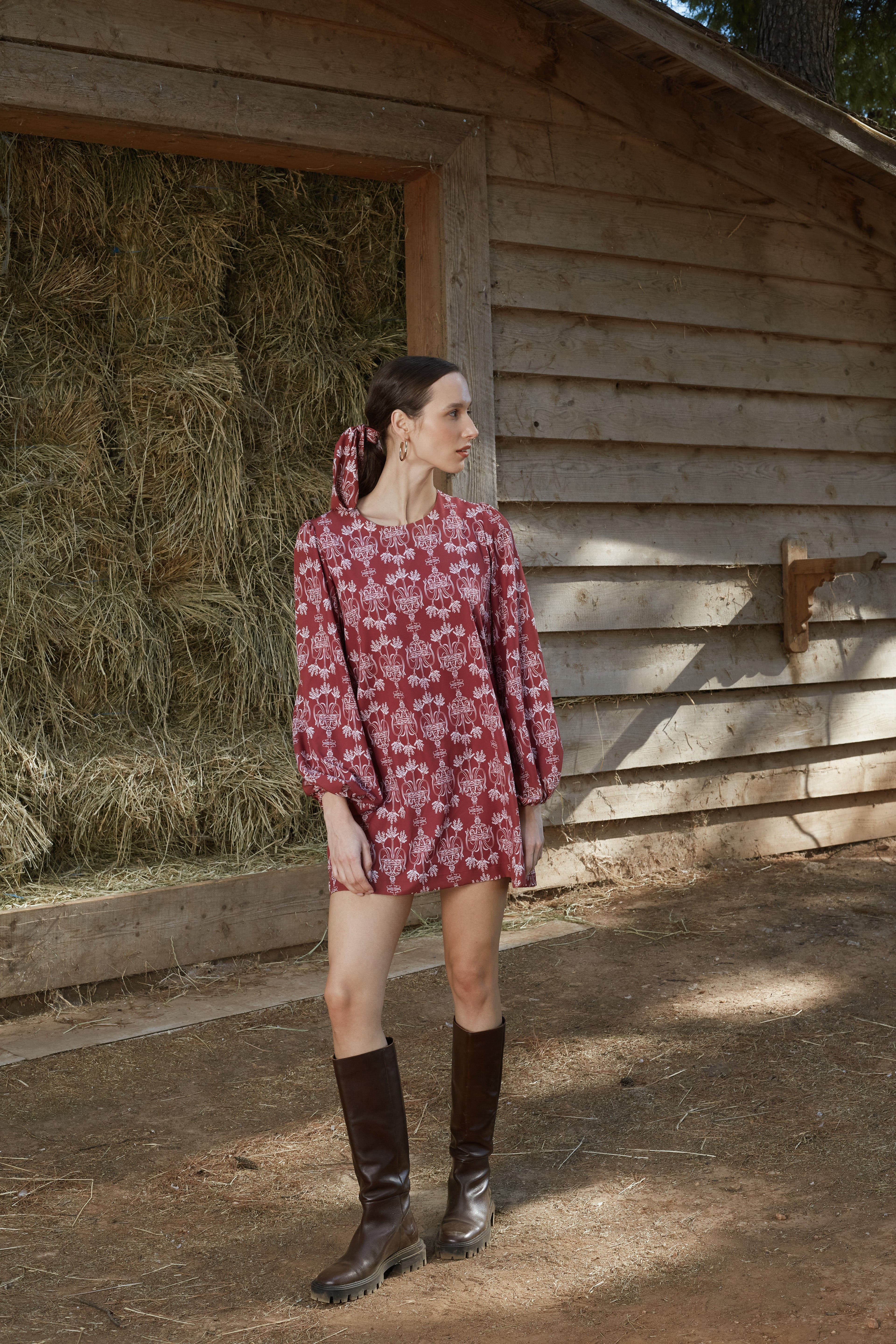 AGIASOS MINI DRESS (Bordeau Vase Print)