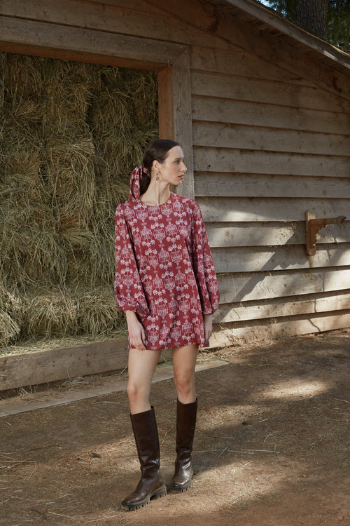 AGIASOS MINI DRESS (Bordeau Vase Print)