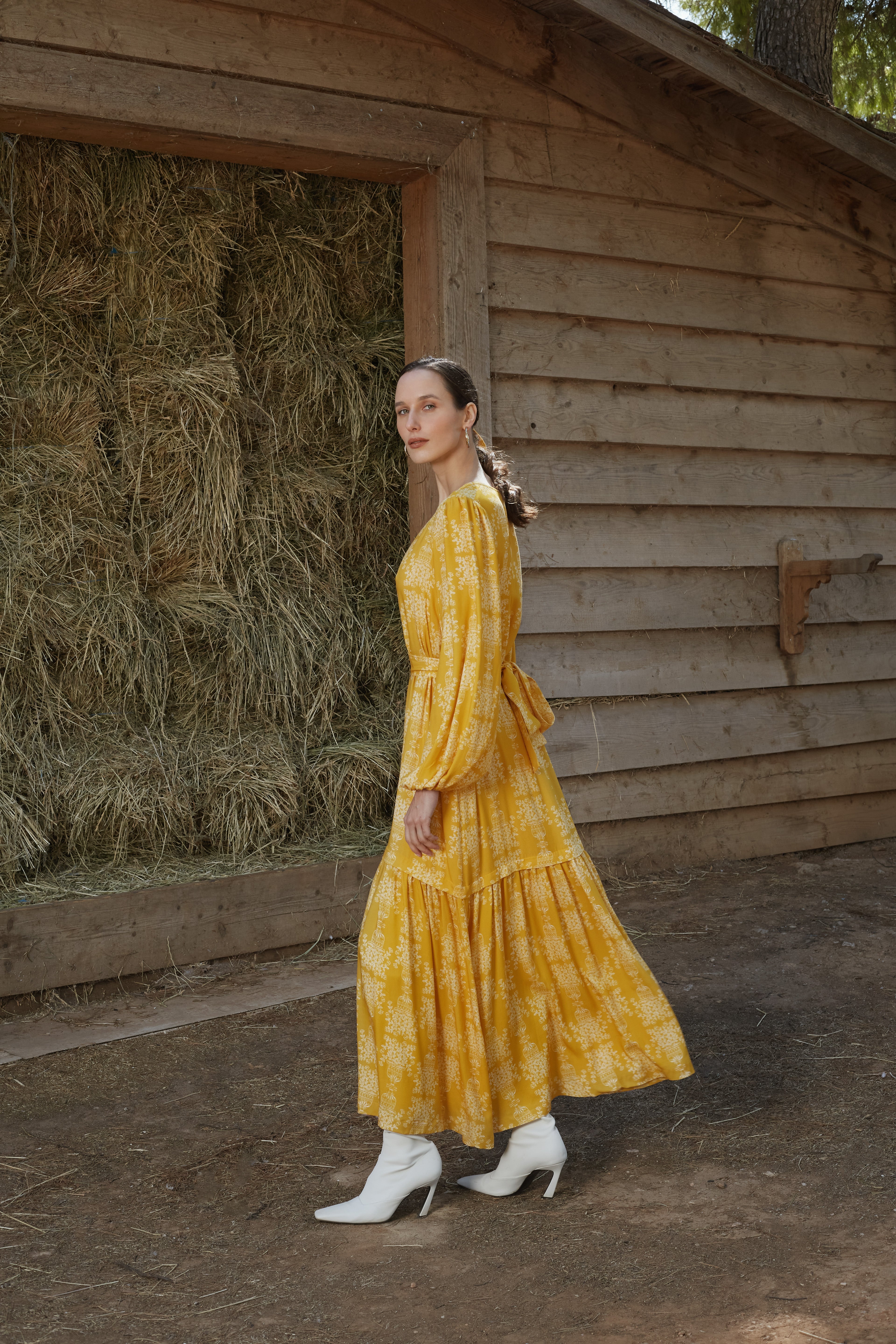AGIASOS MAXI DRESS (Yellow Vase Print)