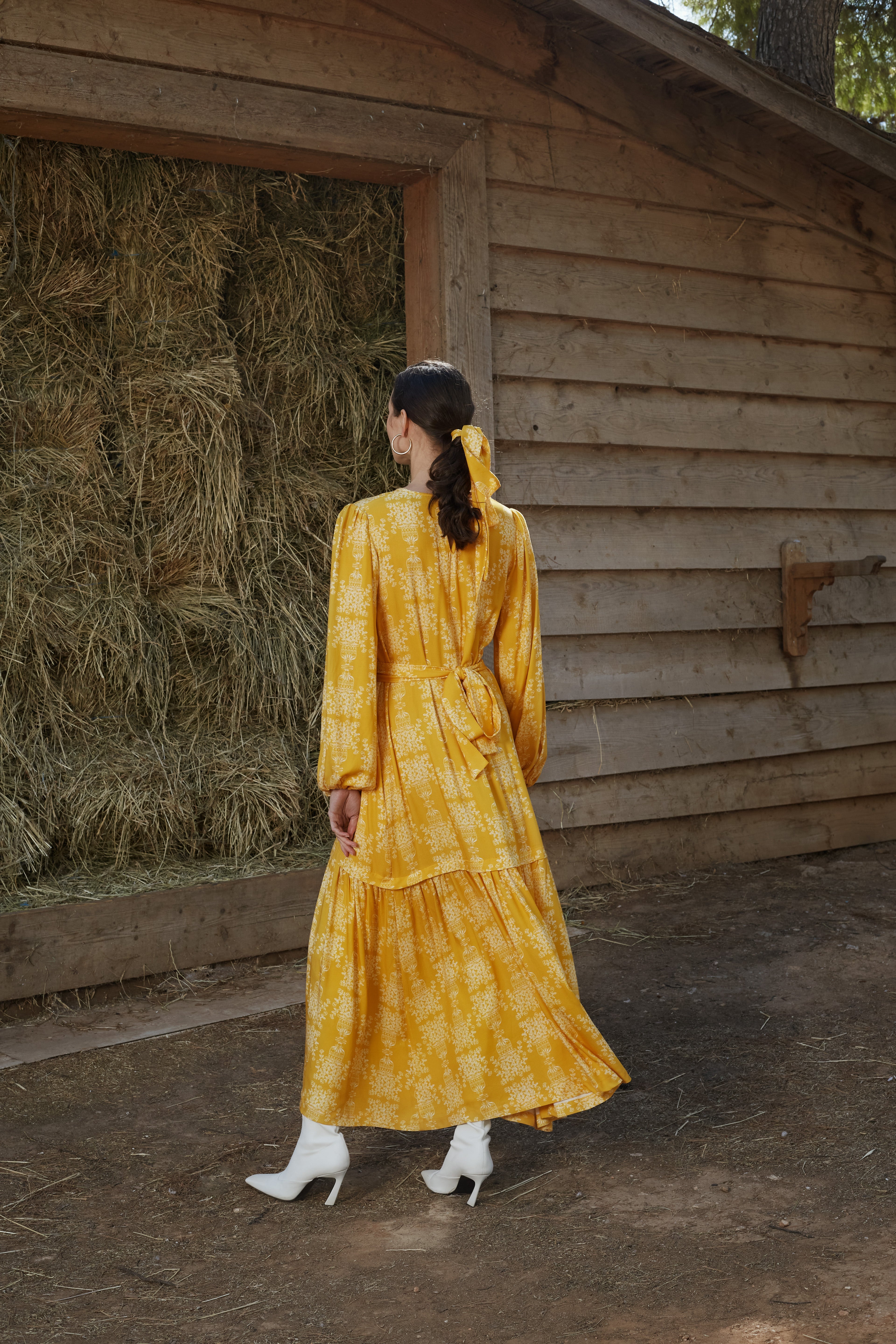 AGIASOS MAXI DRESS (Yellow Vase Print)