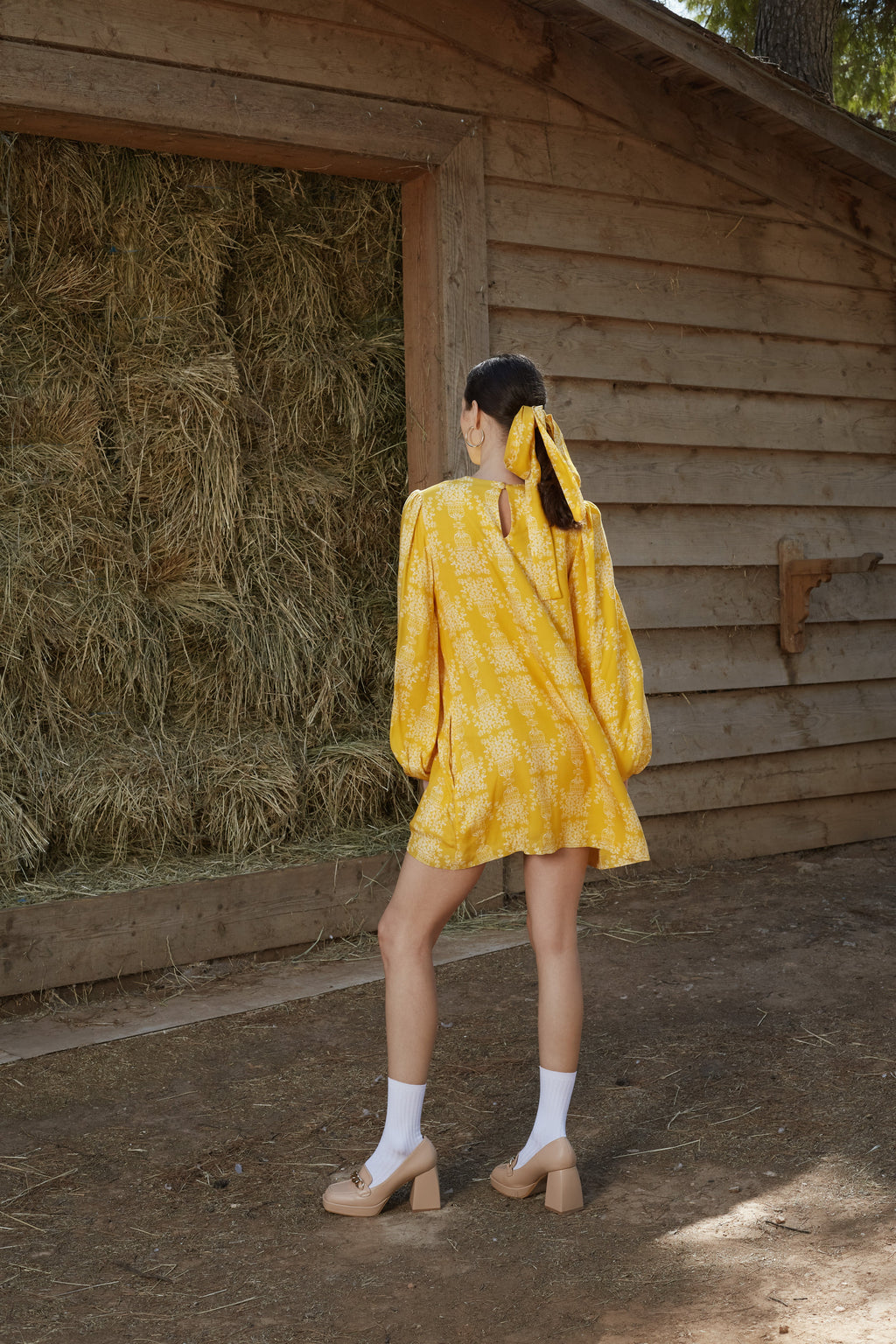 AGIASOS MINI DRESS (Yellow Vase Print)