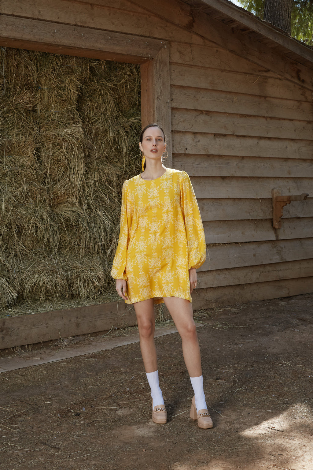 AGIASOS MINI DRESS (Yellow Vase Print)