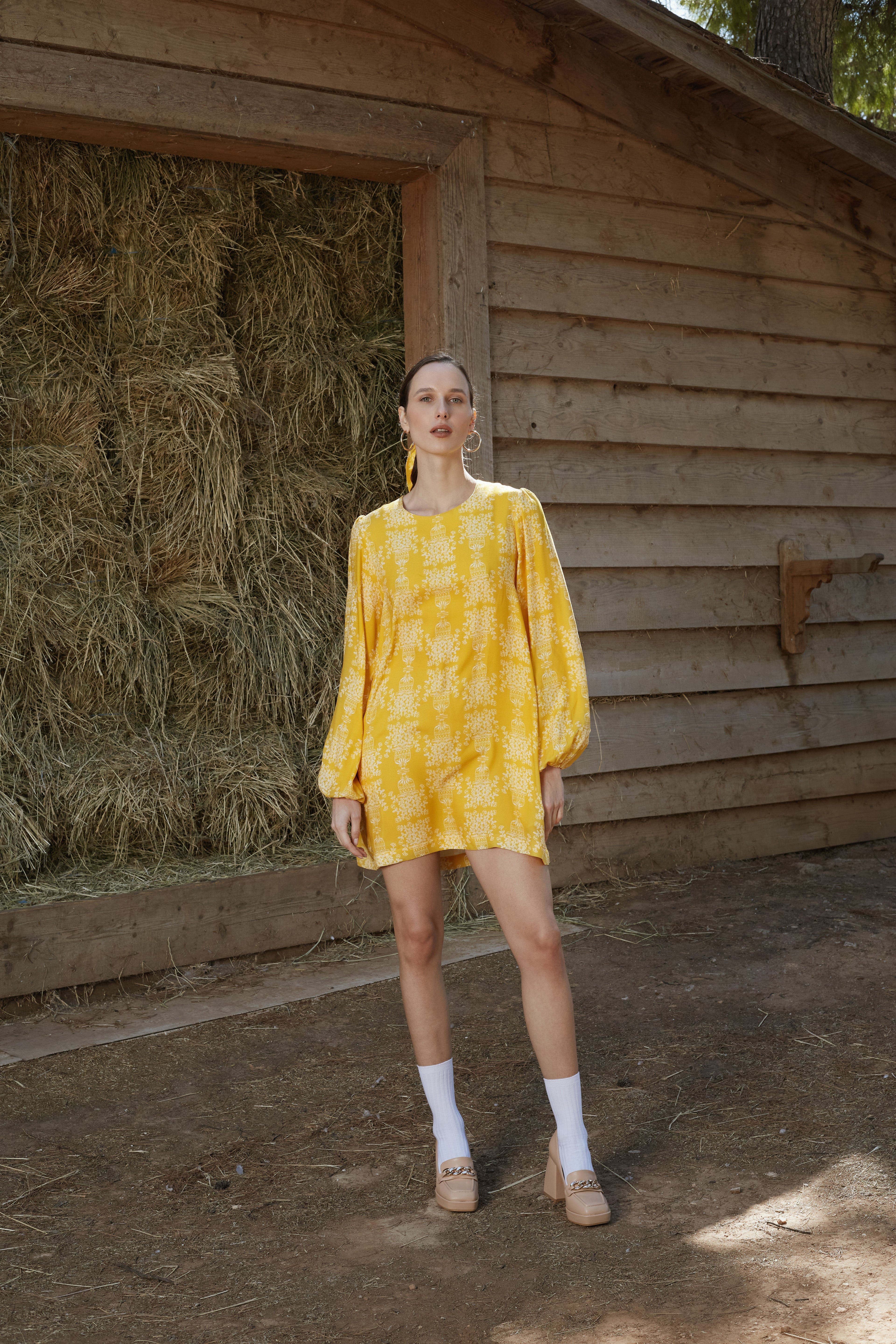 AGIASOS MINI DRESS (Yellow Vase Print)