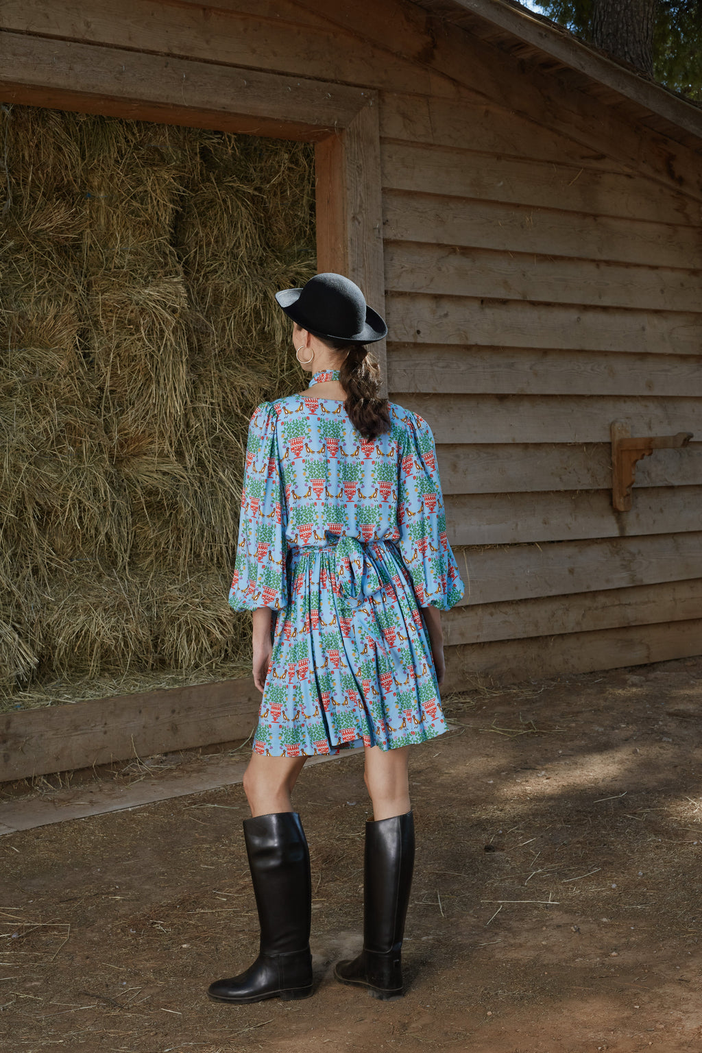 ALOSIS MINI DRESS (Birds&Vase Blue Print)