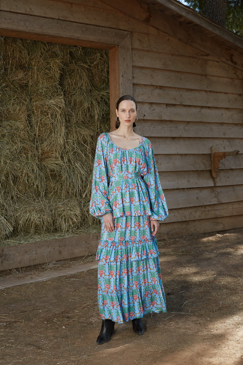 VLACHA TOP (Birds&Vase Blue Print)