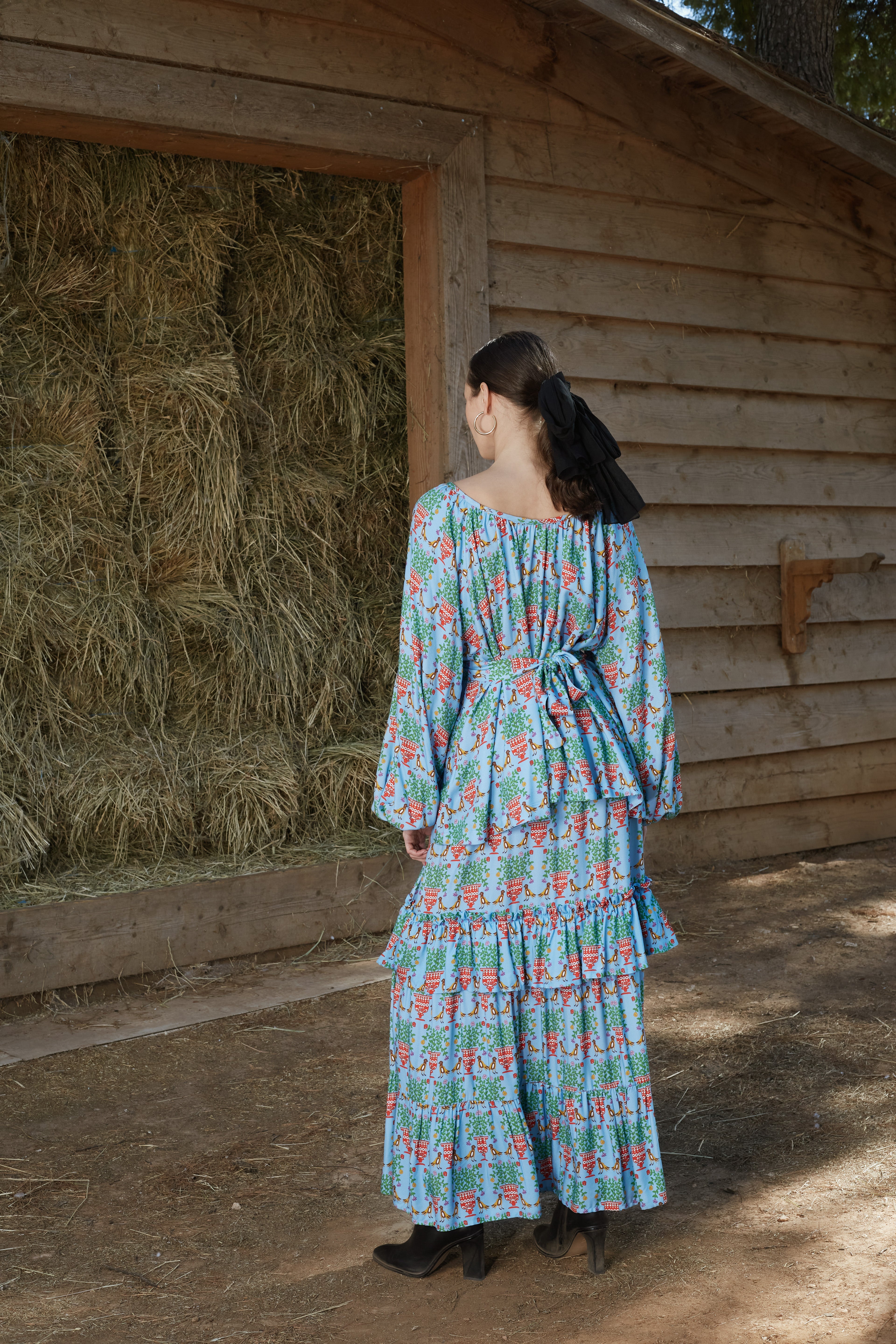 VLACHA TOP (Birds&Vase Blue Print)