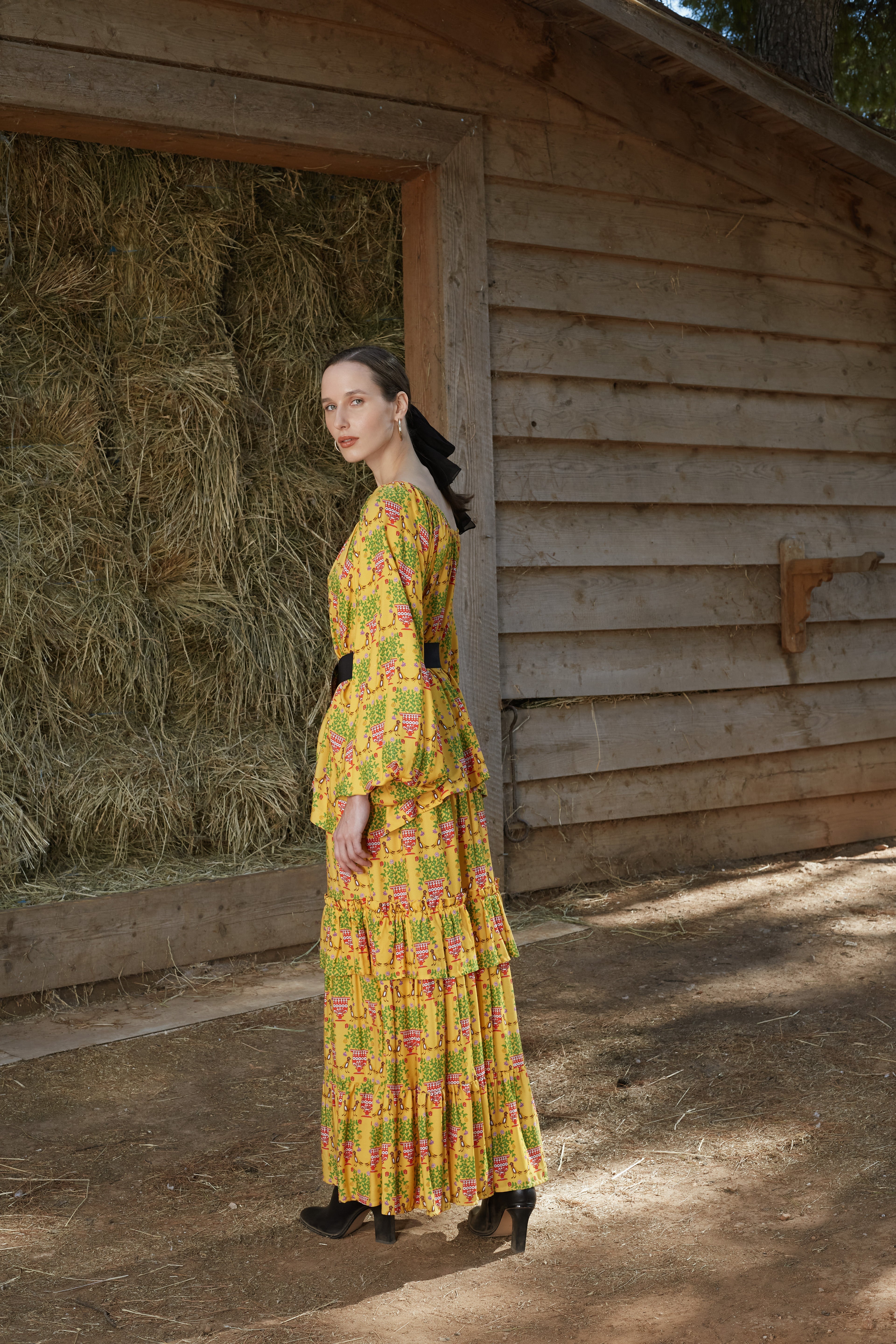 SAPFO SKIRT (Birds&Vase Mustard Print)
