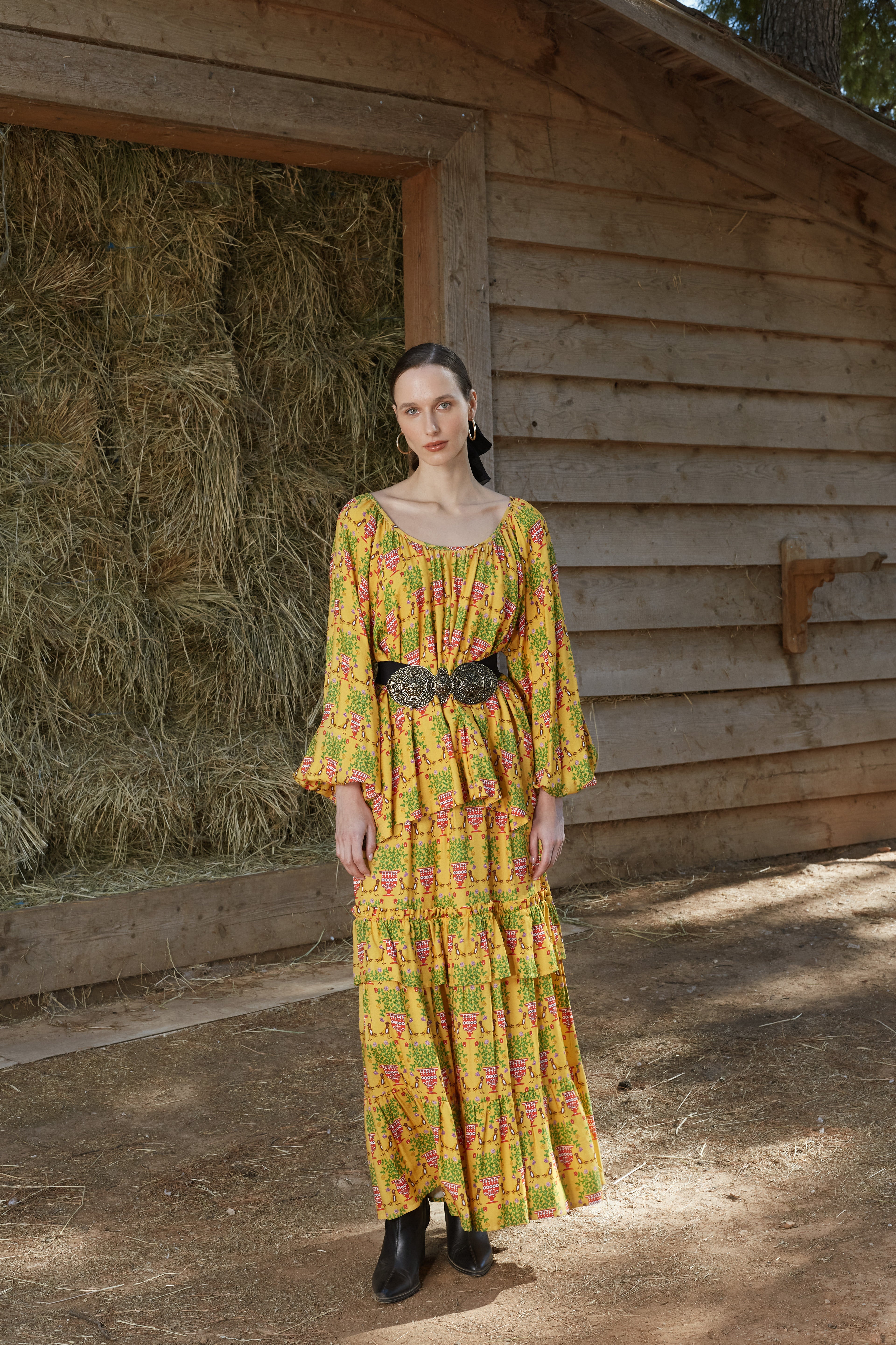 VLACHA TOP (Birds&Vase Mustard Print)