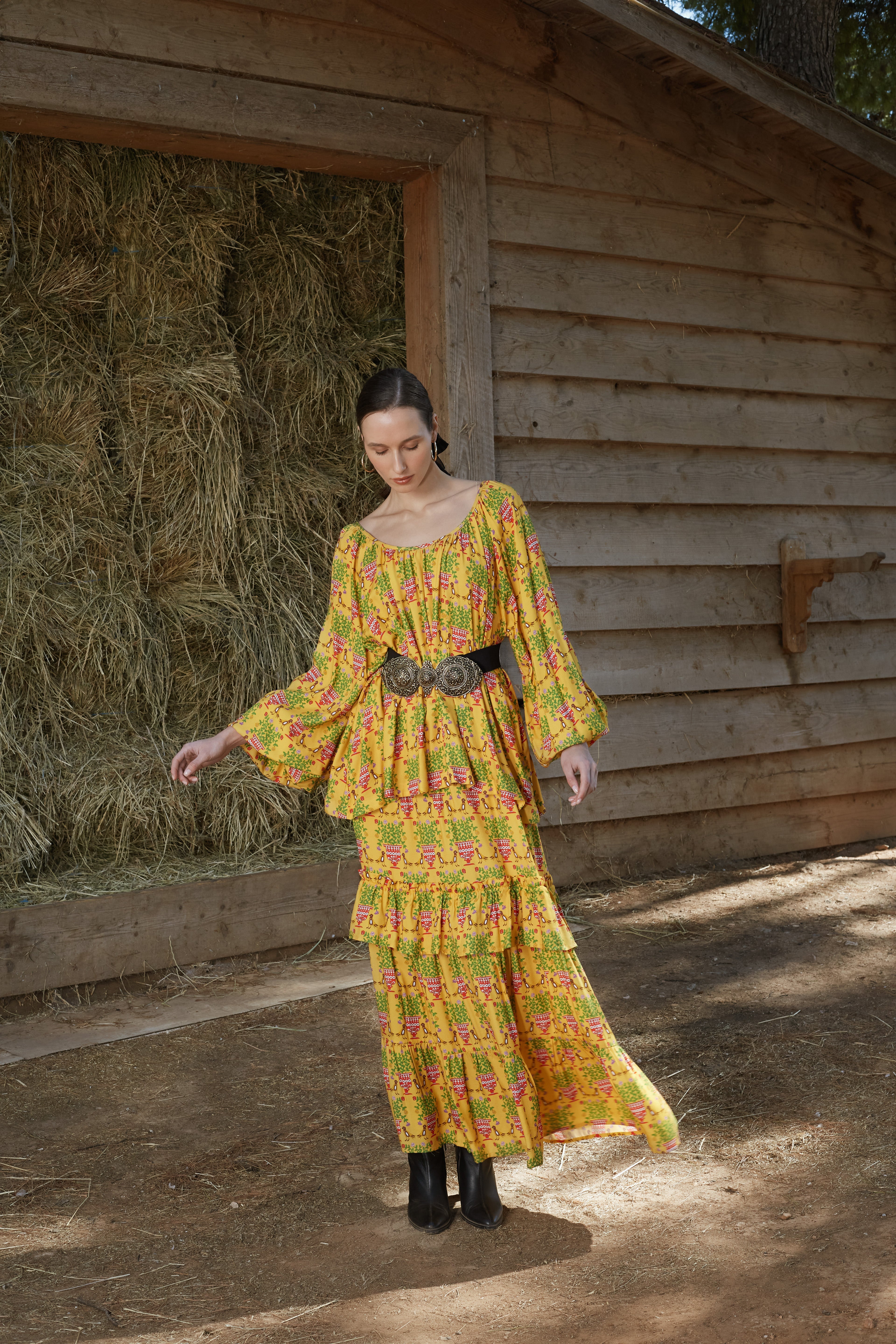 VLACHA TOP (Birds&Vase Mustard Print)