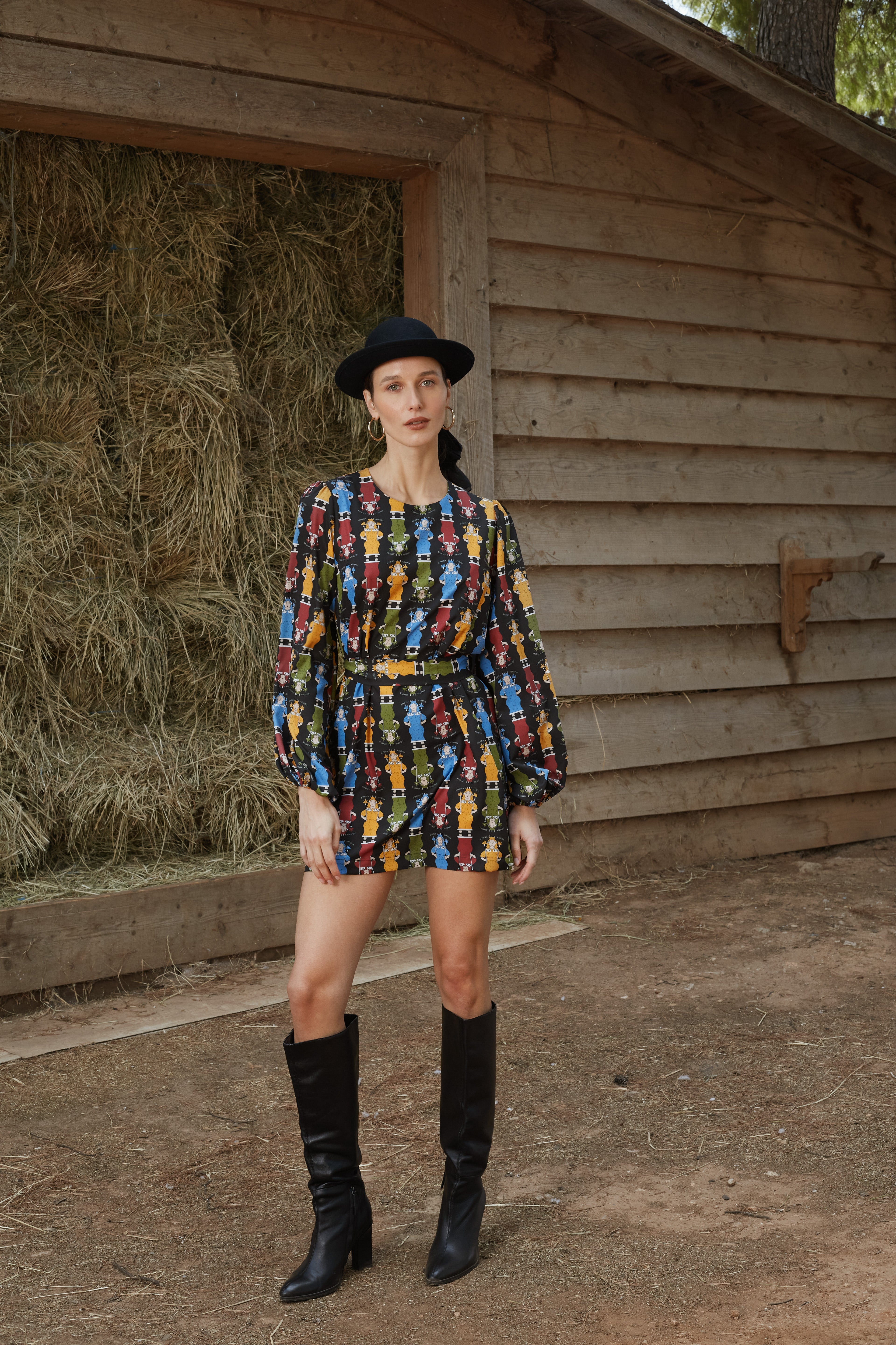 AGIASOS MINI DRESS (Athena Black Print)