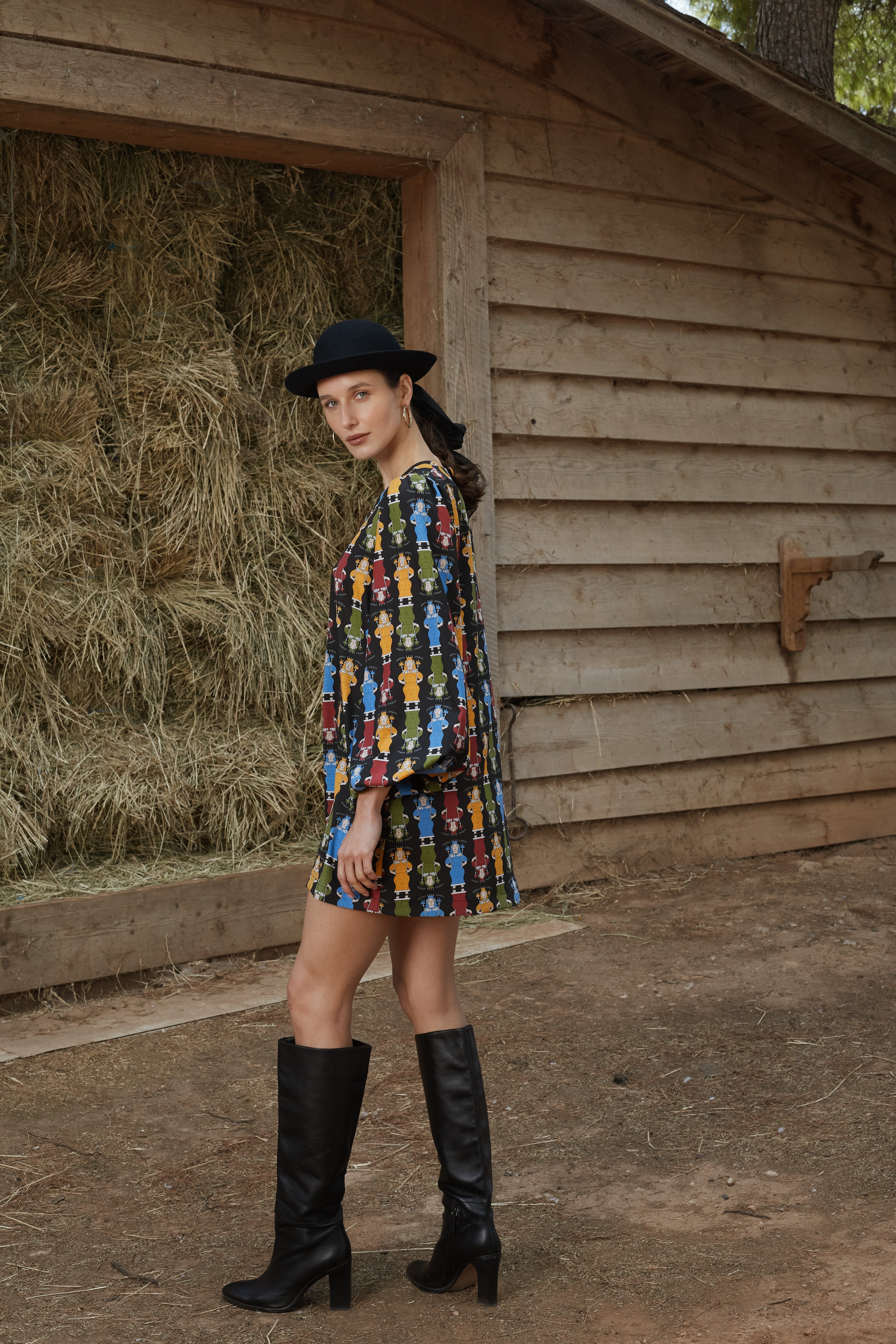 AGIASOS MINI DRESS (Athena Black Print)