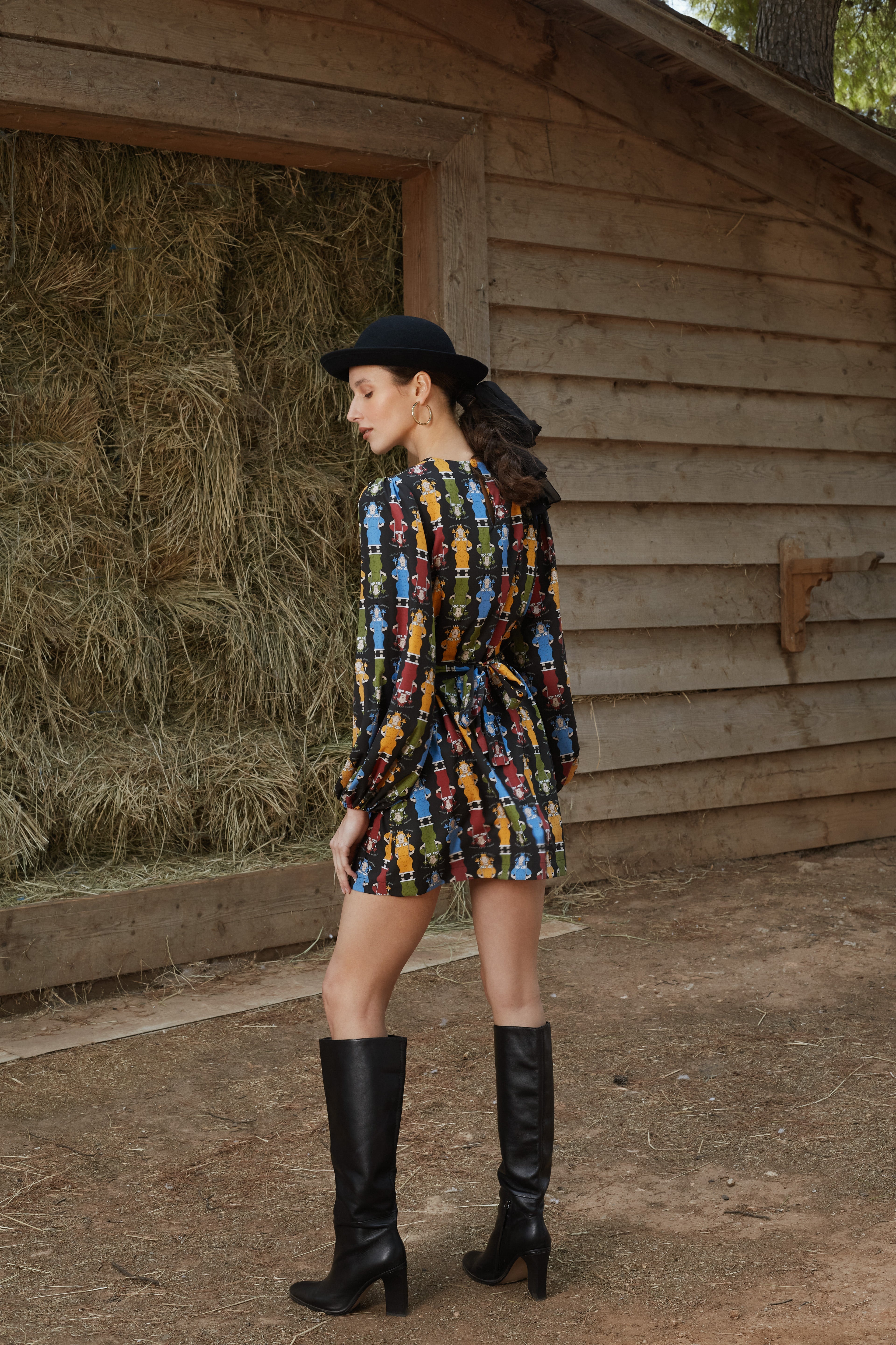 AGIASOS MINI DRESS (Athena Black Print)