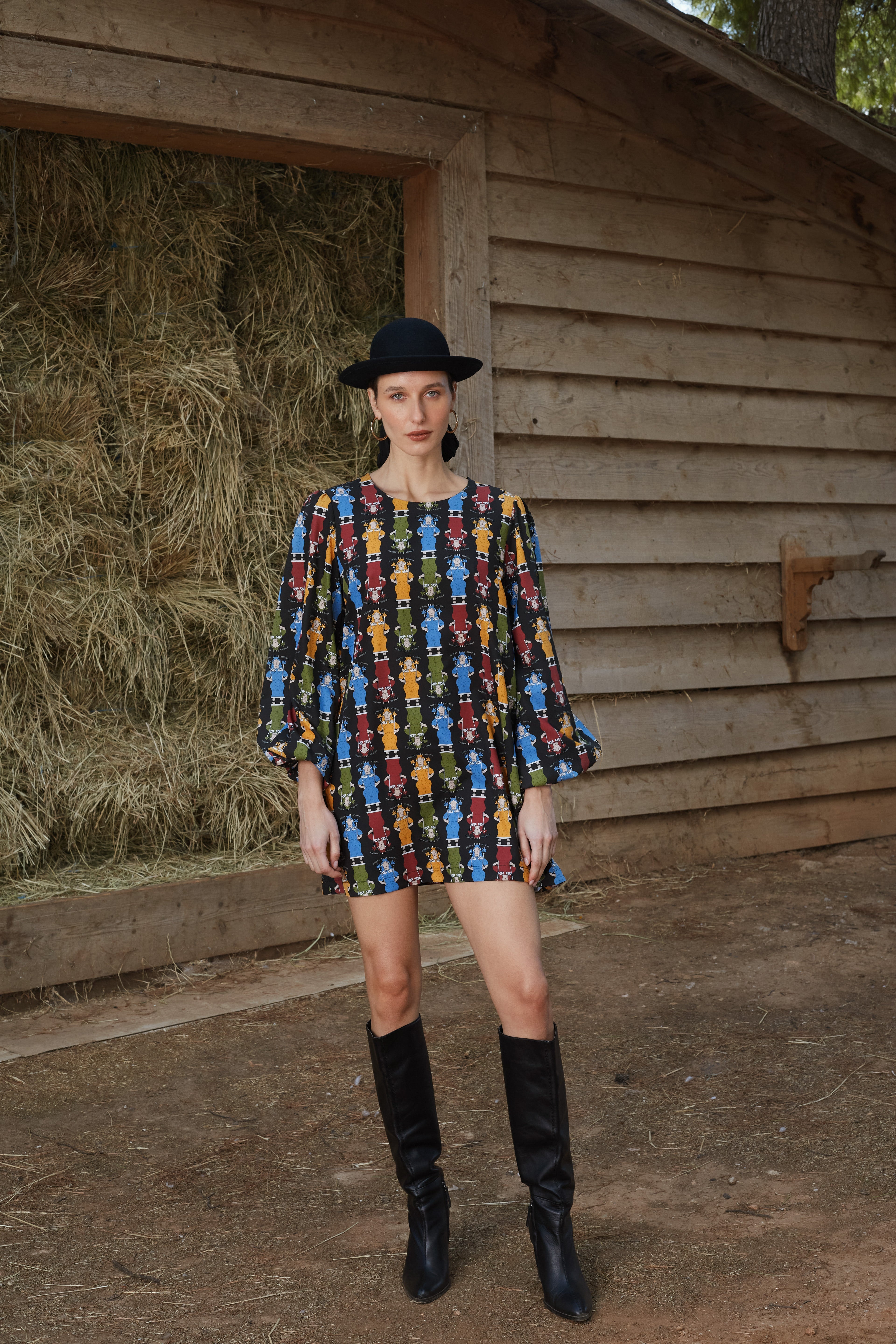 AGIASOS MINI DRESS (Athena Black Print)