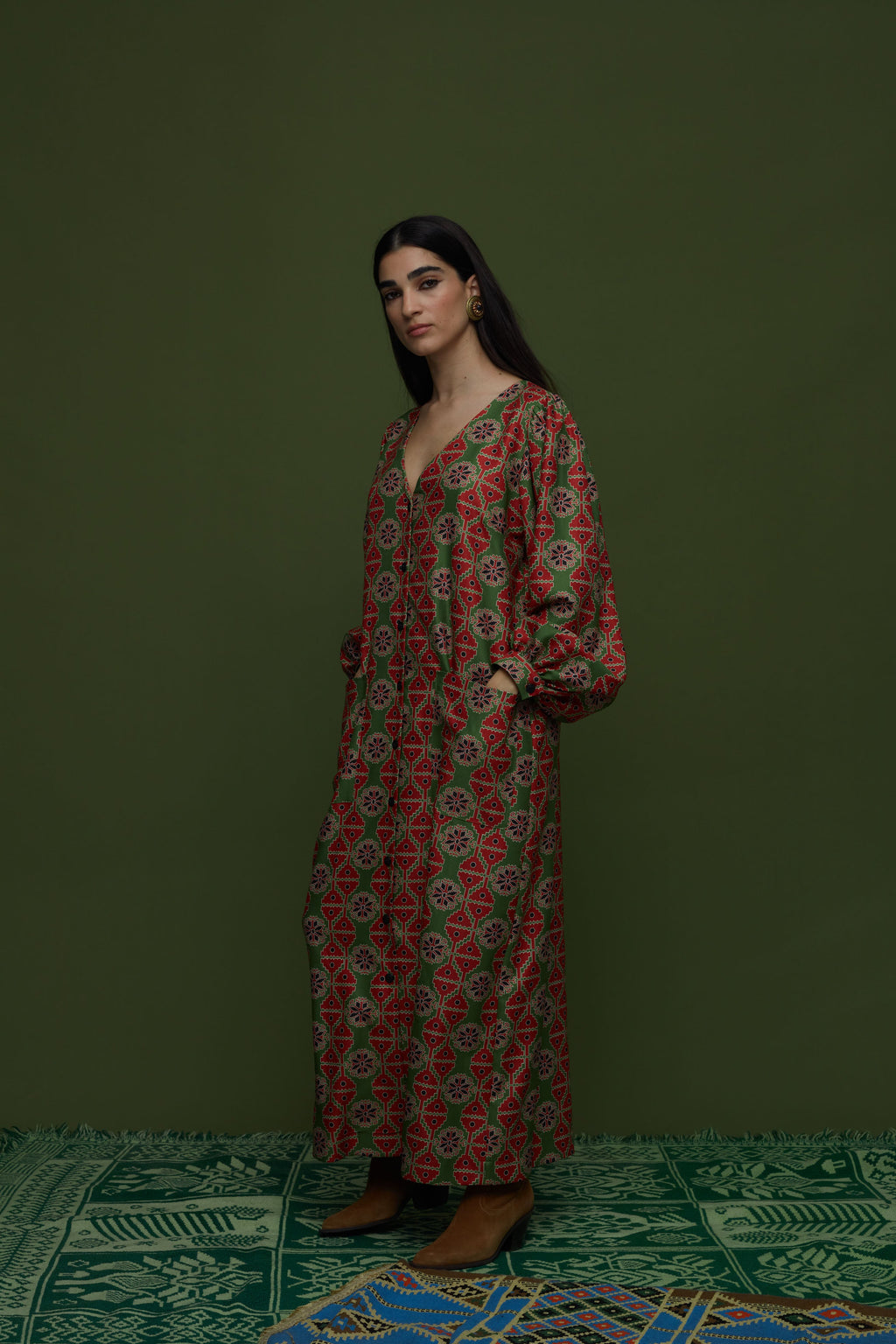 STIMONI MAXI DRESS (KYNOURIA GREEN PRINT)