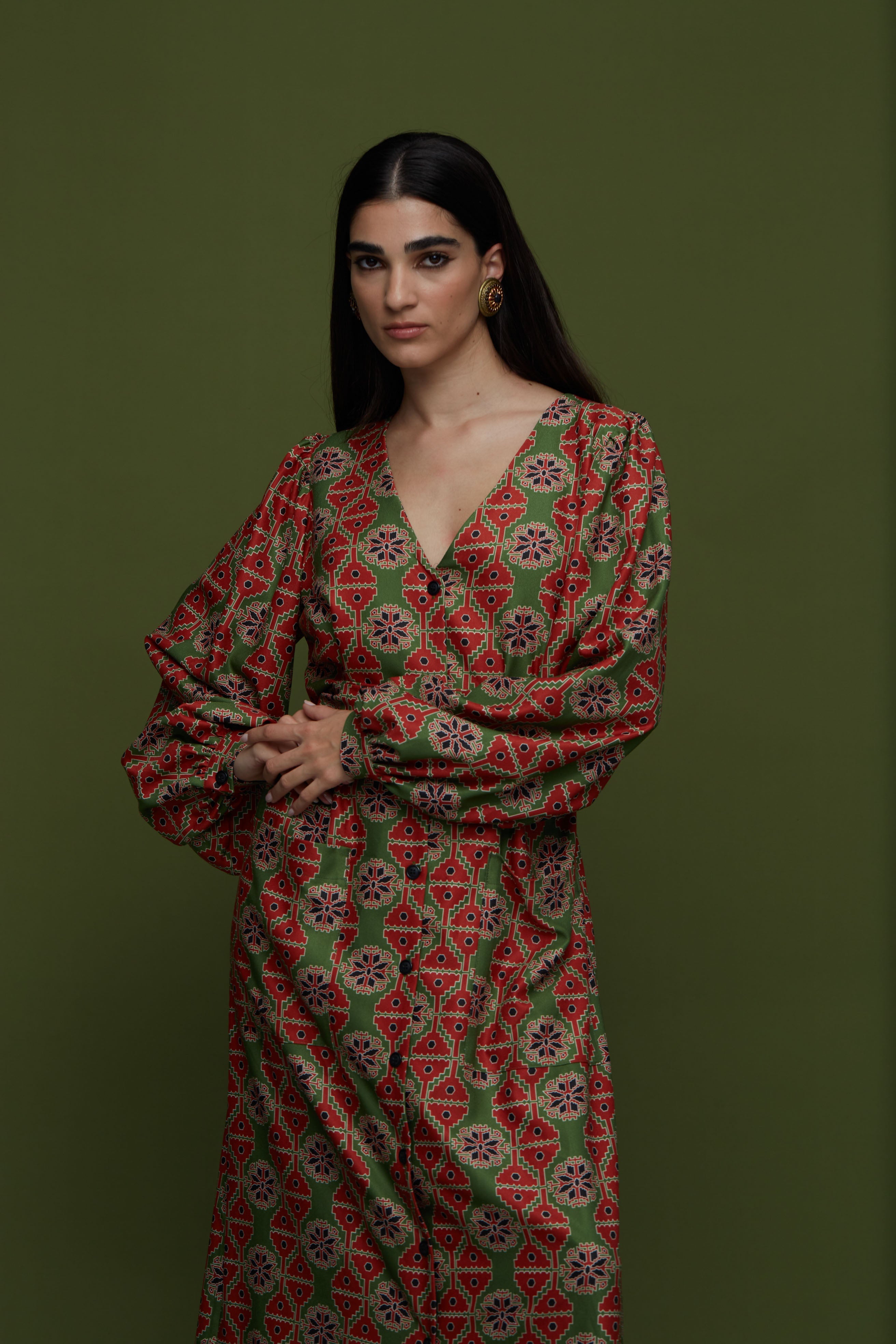 STIMONI MAXI DRESS (KYNOURIA GREEN PRINT)