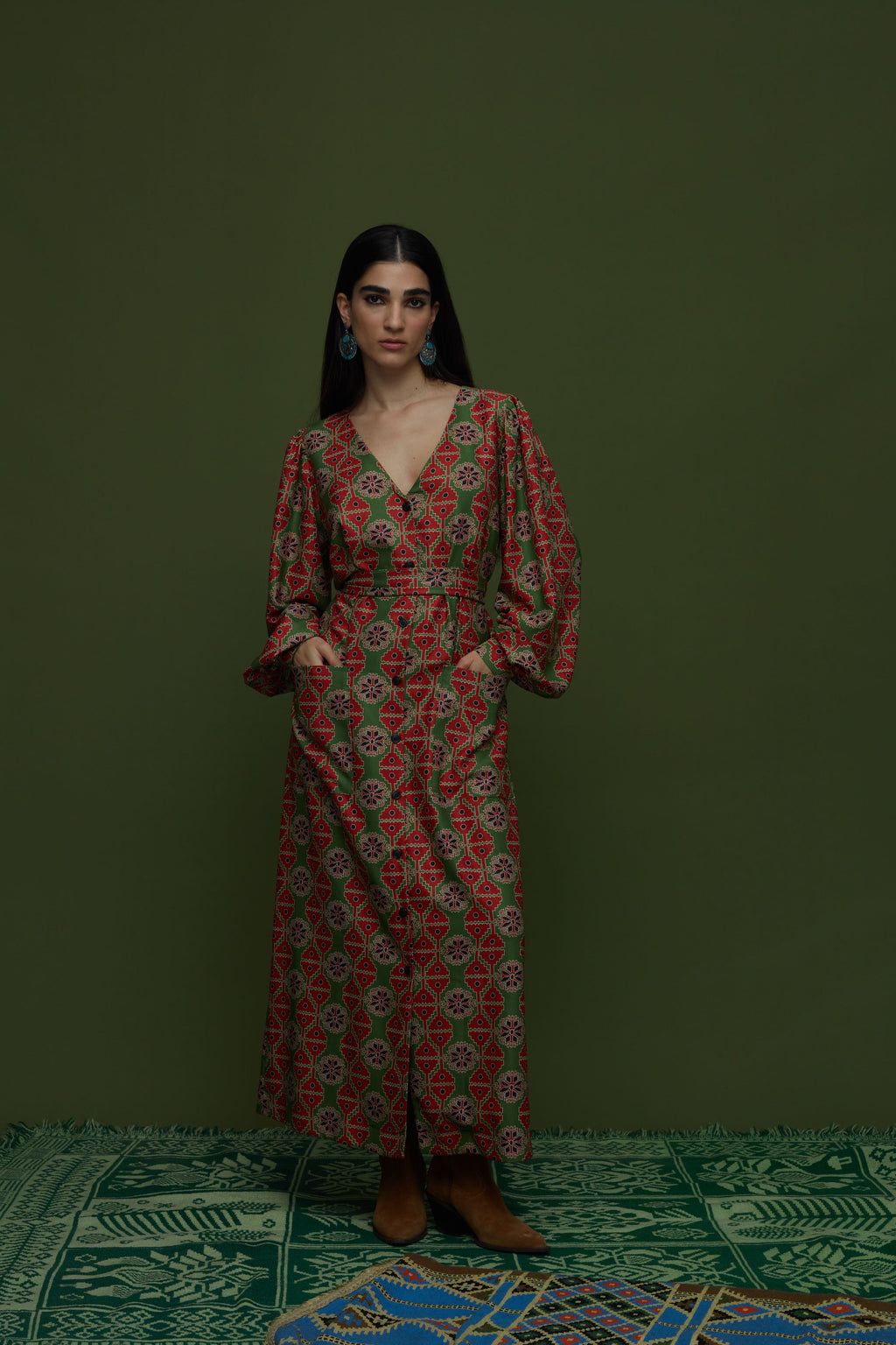 STIMONI MAXI DRESS (KYNOURIA GREEN PRINT)